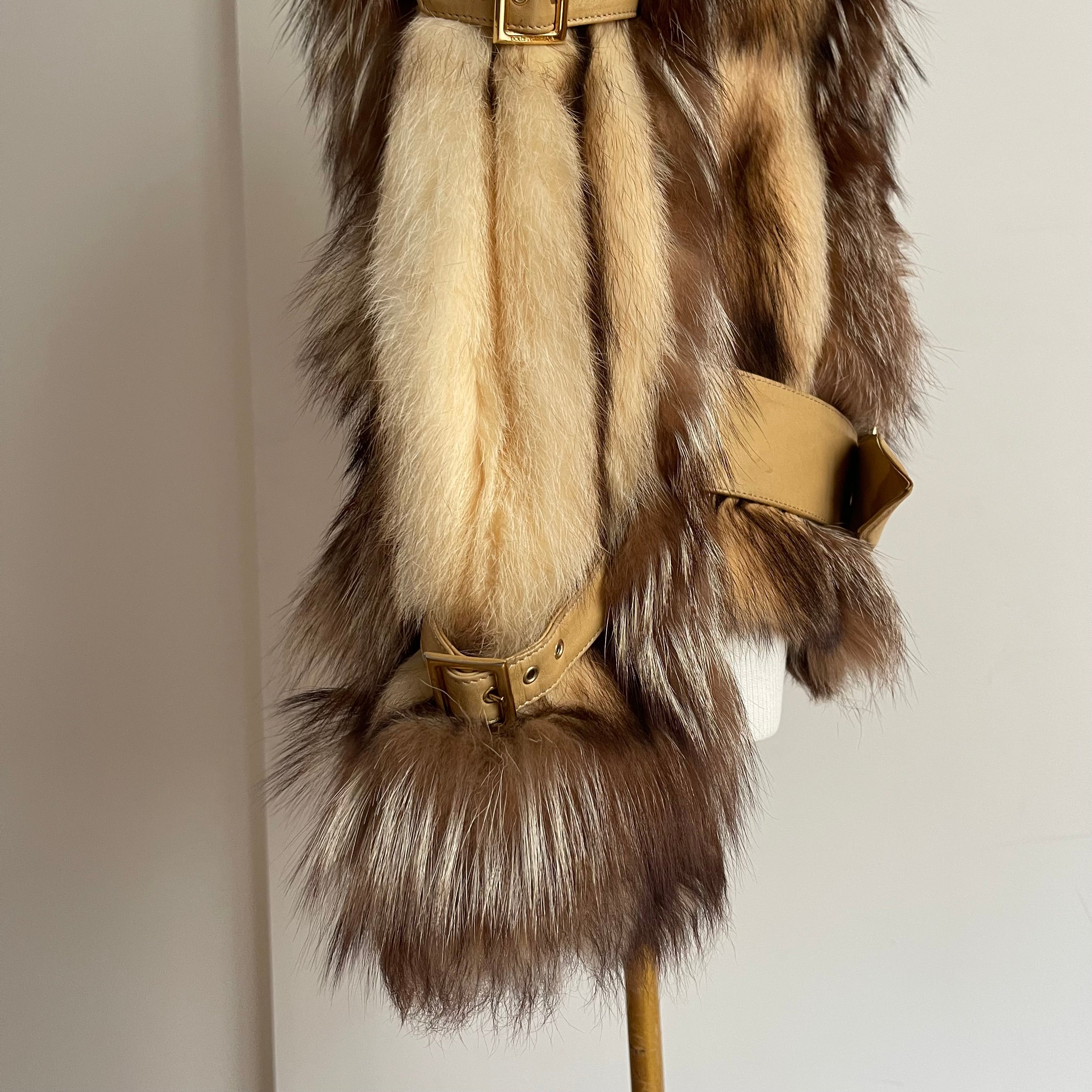 Dolce & Gabbana FW 2001 fur and shearling jacket with multiple leather belts