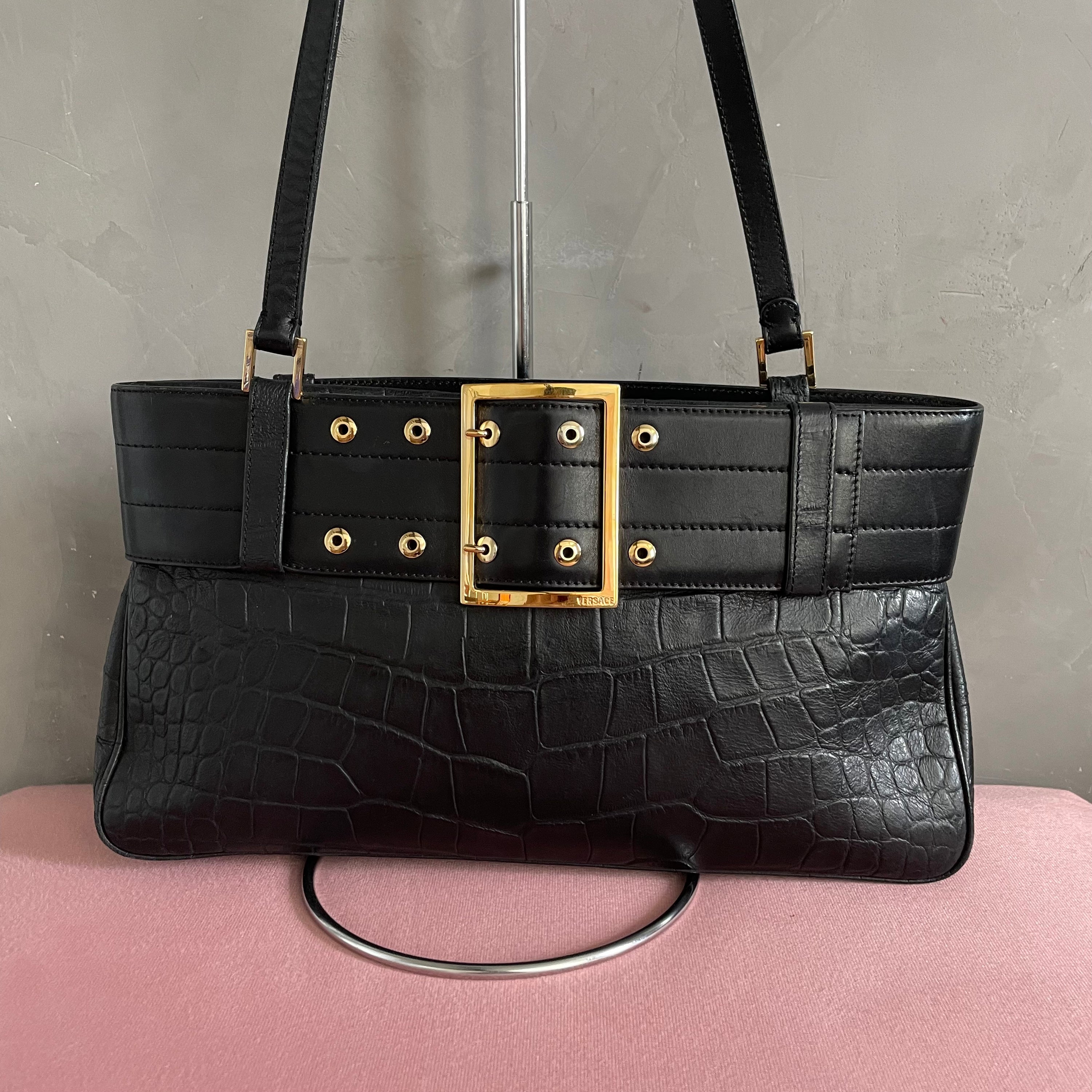 Gianni Versace Leather Croco Shoulder Bag