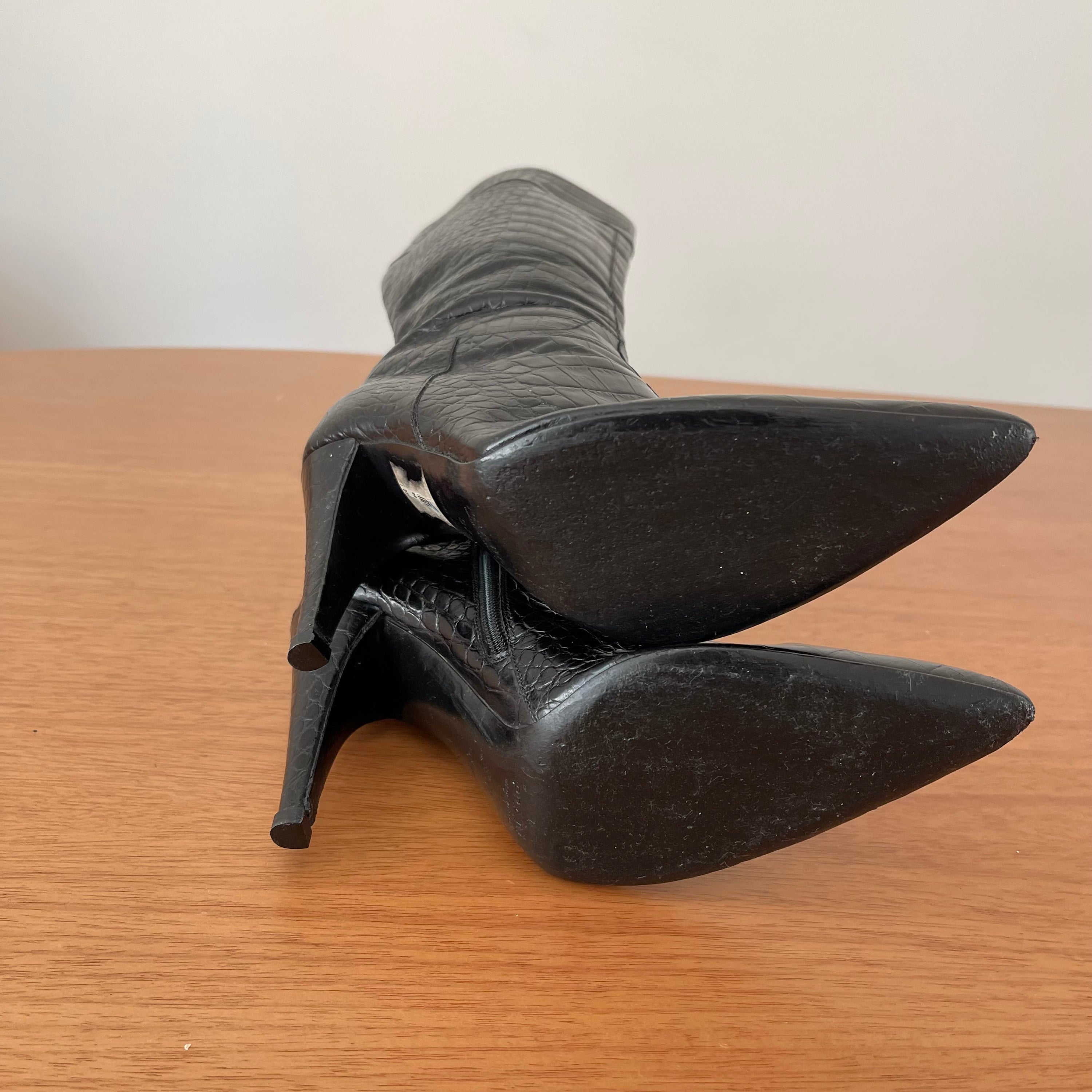 Prada Vintage Knee-High Crocodile Black Leather Boots