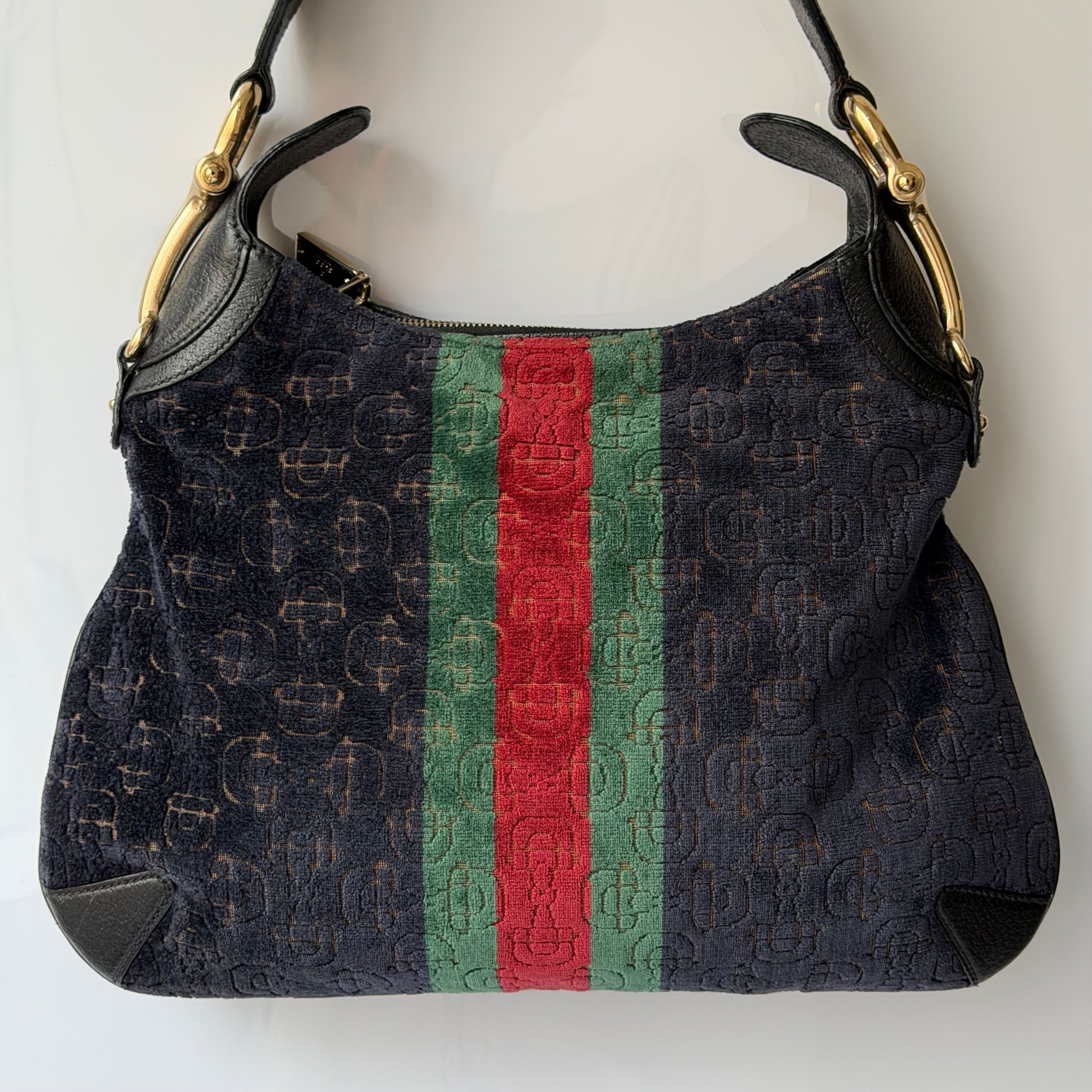 Gucci Heritage Horsebit Velvet Hobo Bag
