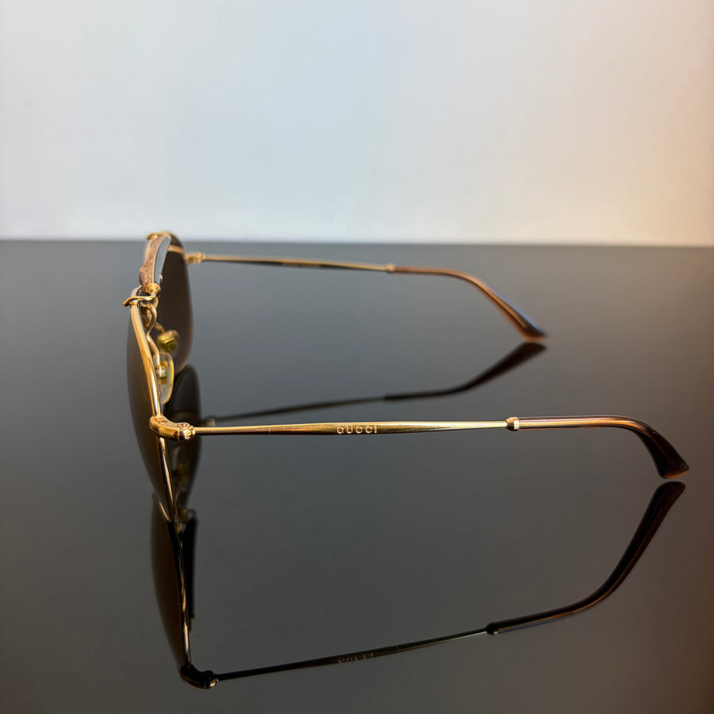Gucci Gold Plated Bamboo Aviator Sunglasses