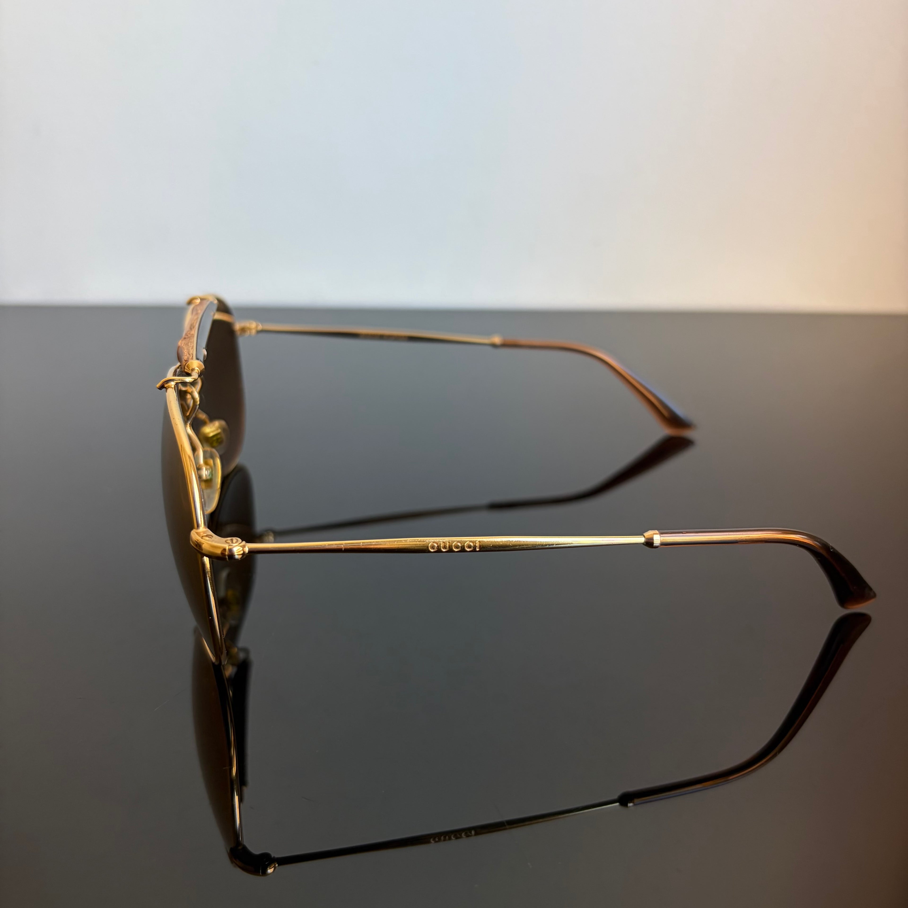 Gucci Gold Plated Bamboo Aviator Sunglasses
