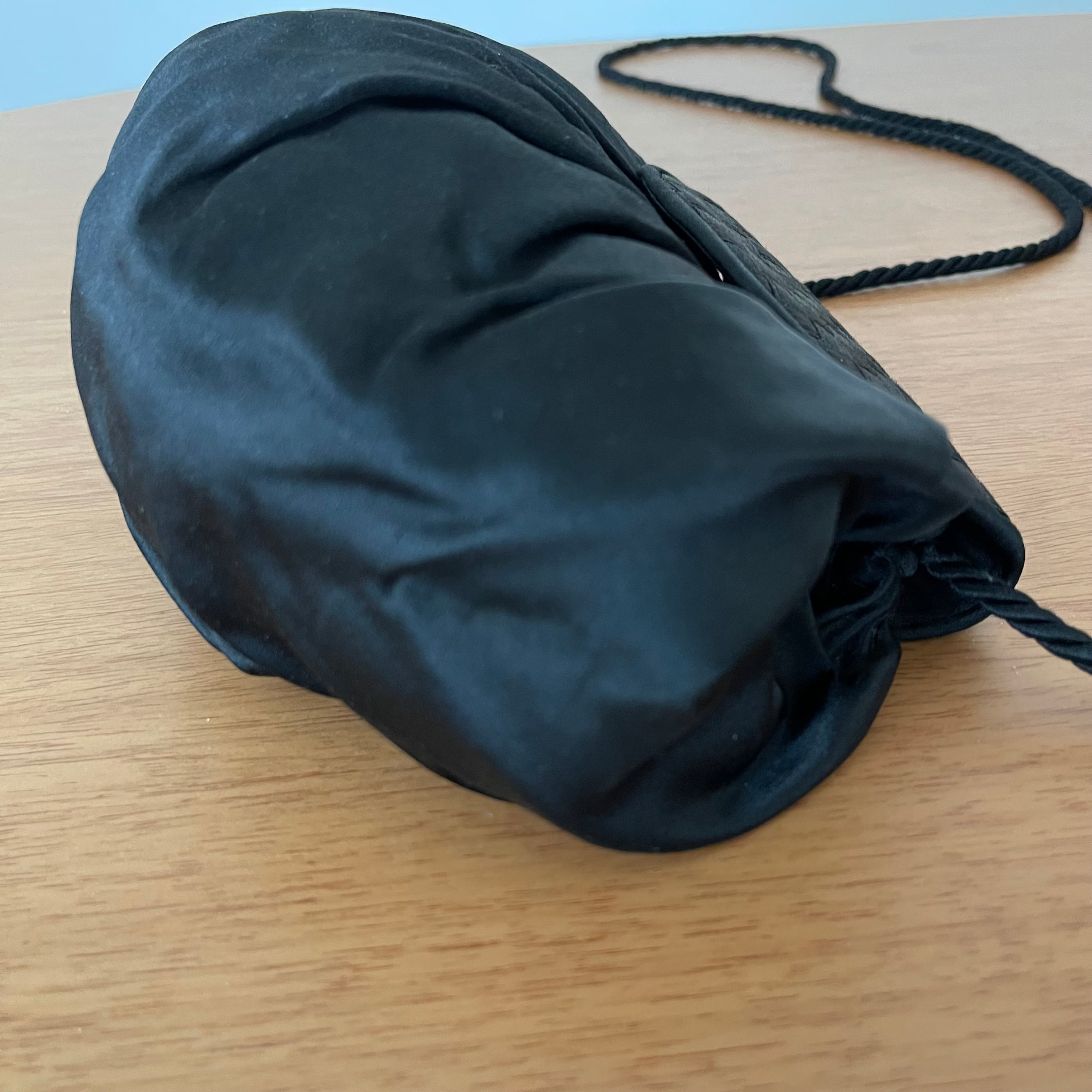 Fendi Vintage Black Satin And Braided Flap Evening Bag