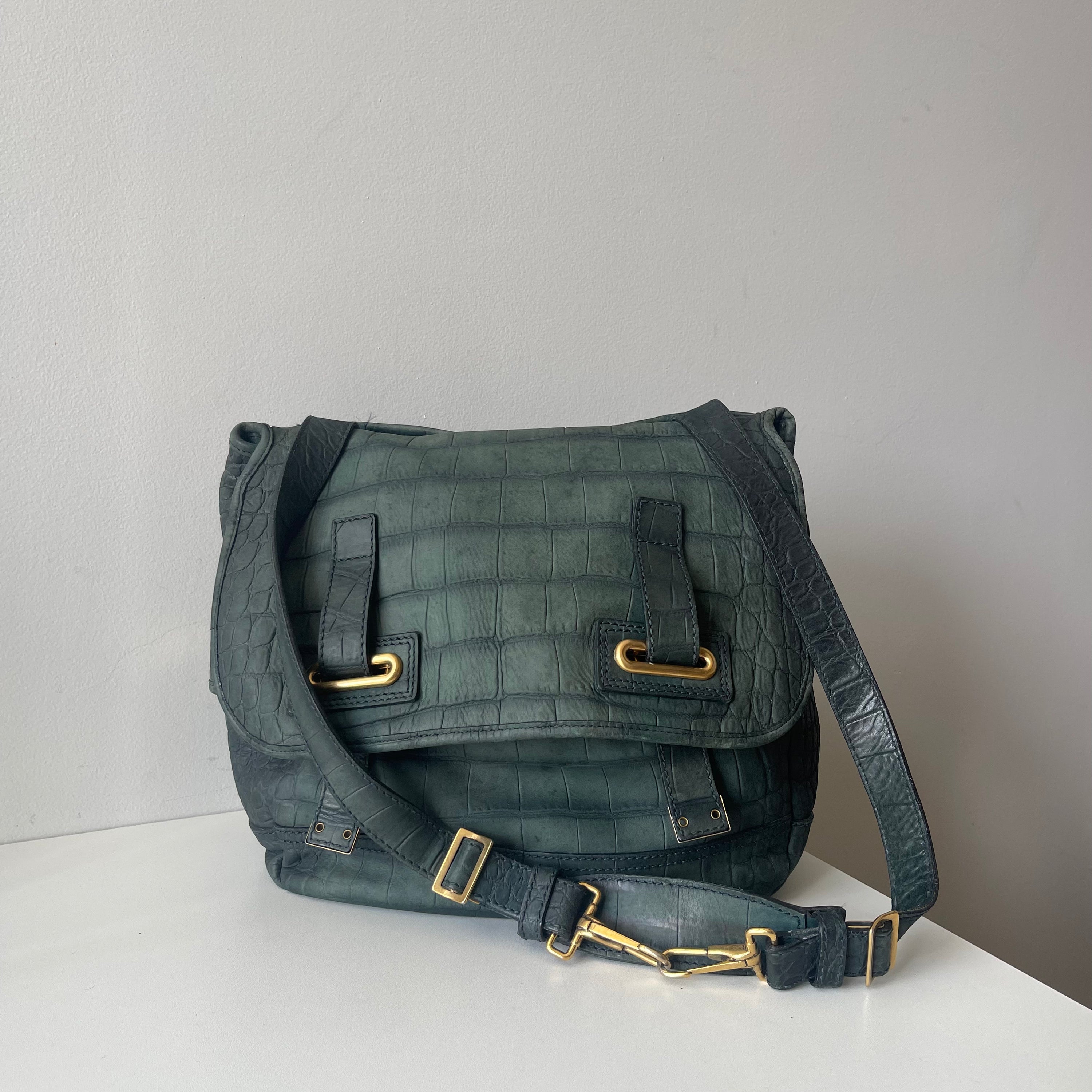 Yves Saint Laurent Green Croco Bag