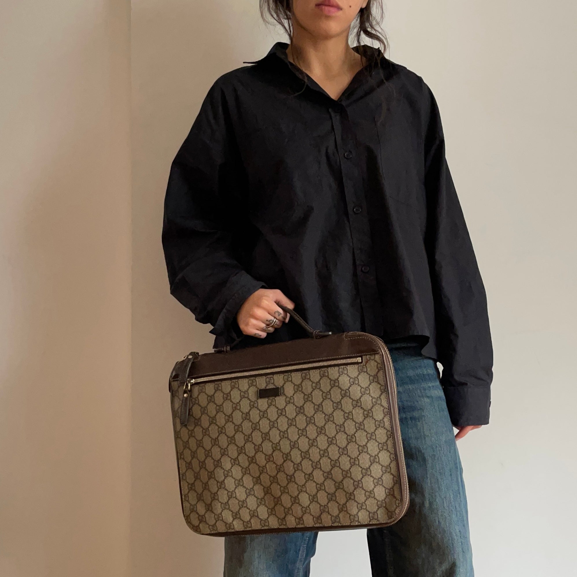 Gucci Brown/Beige GG Supreme Canvas Portfolio Case