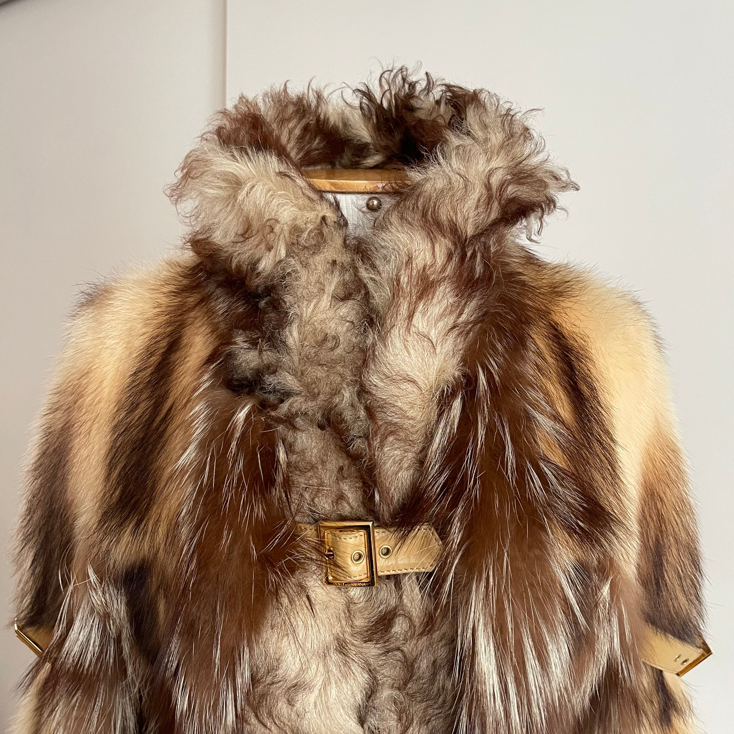 Dolce & Gabbana FW 2001 fur and shearling jacket with multiple leather belts