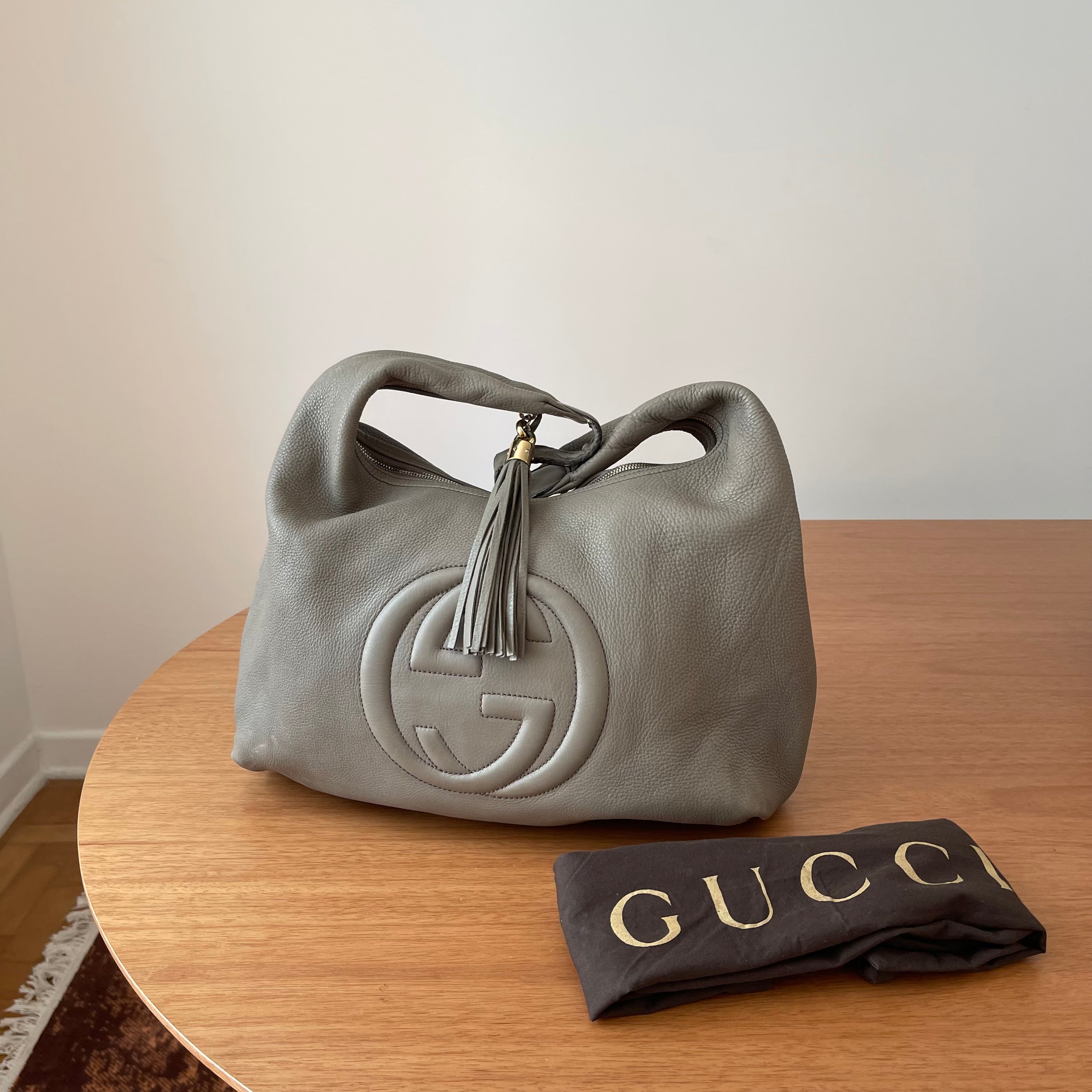 Gucci Soho Hobo Grey Leather Shoulder Bag