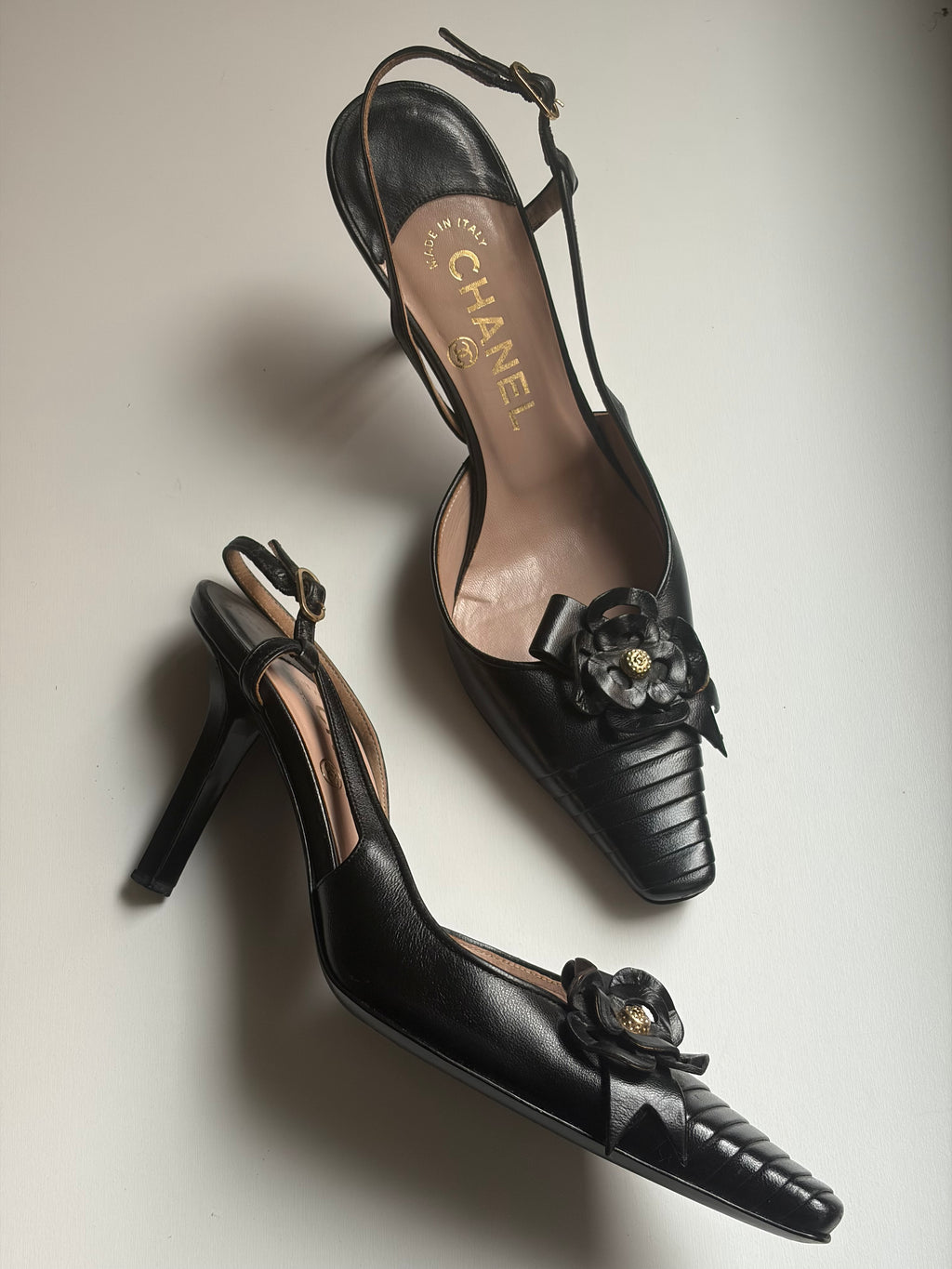 Chanel Slingback Camellia Heels