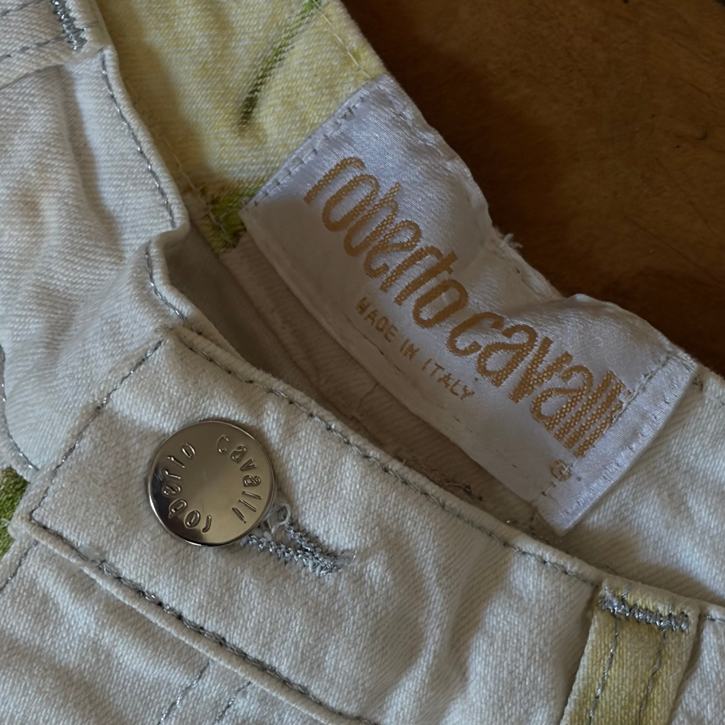 Roberto Cavalli White Rose Print Jeans