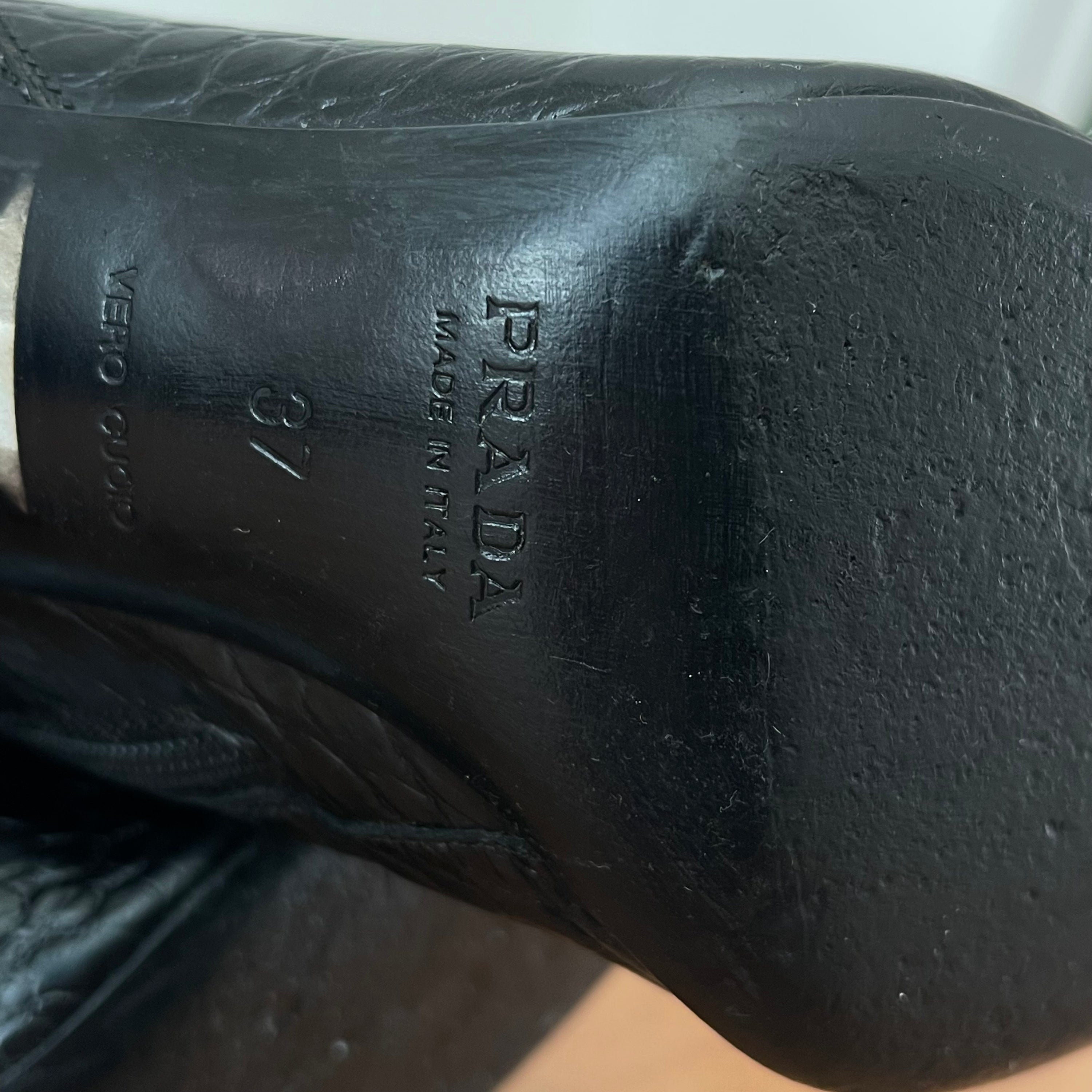 Prada Vintage Knee-High Crocodile Black Leather Boots