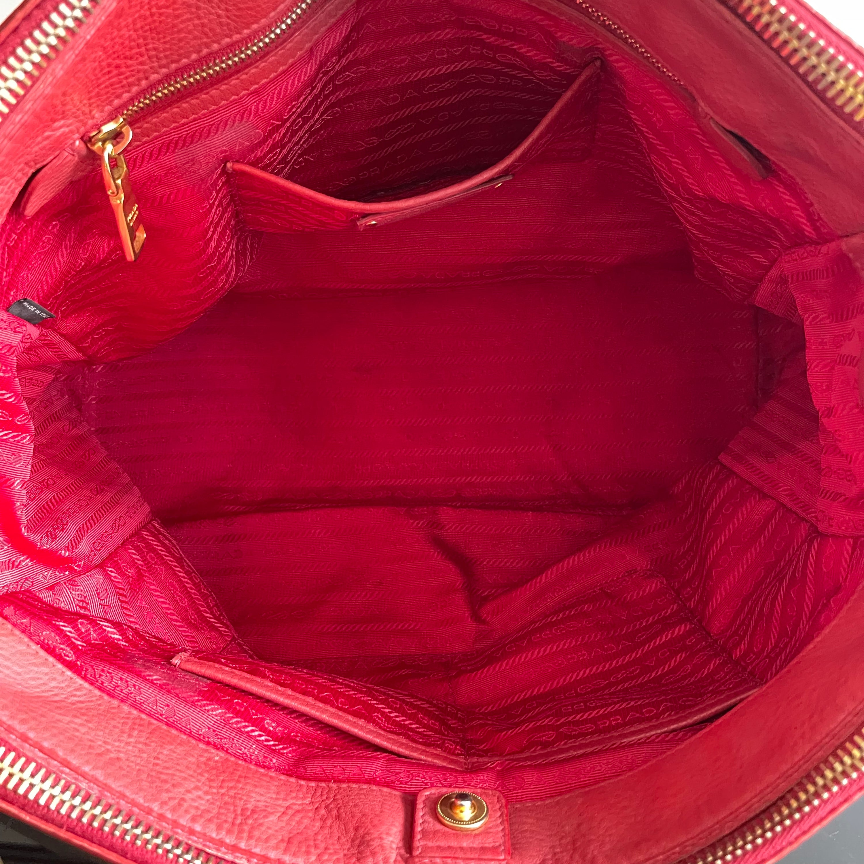 Prada Red Leather Tote Bag