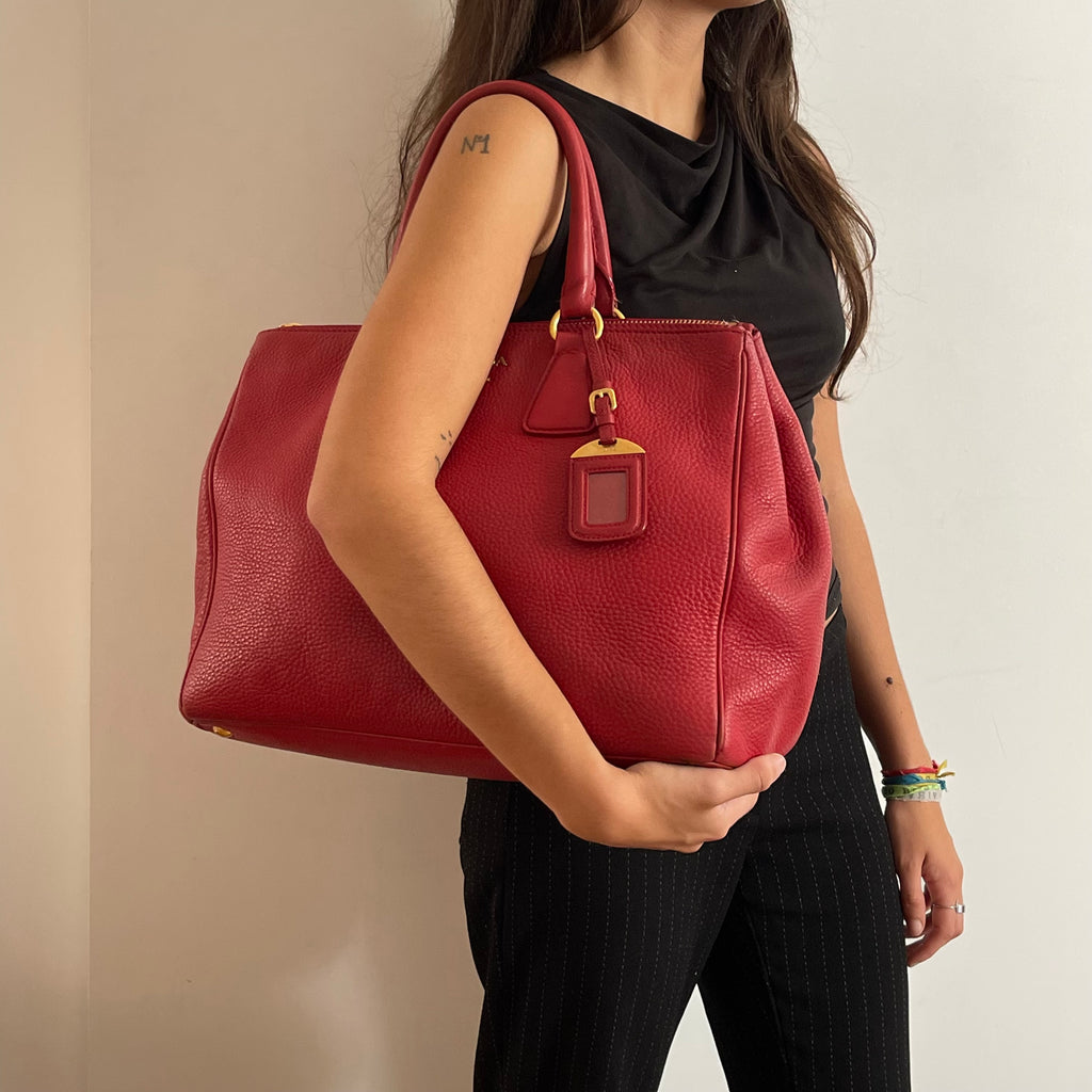 Prada Red Leather Tote Bag