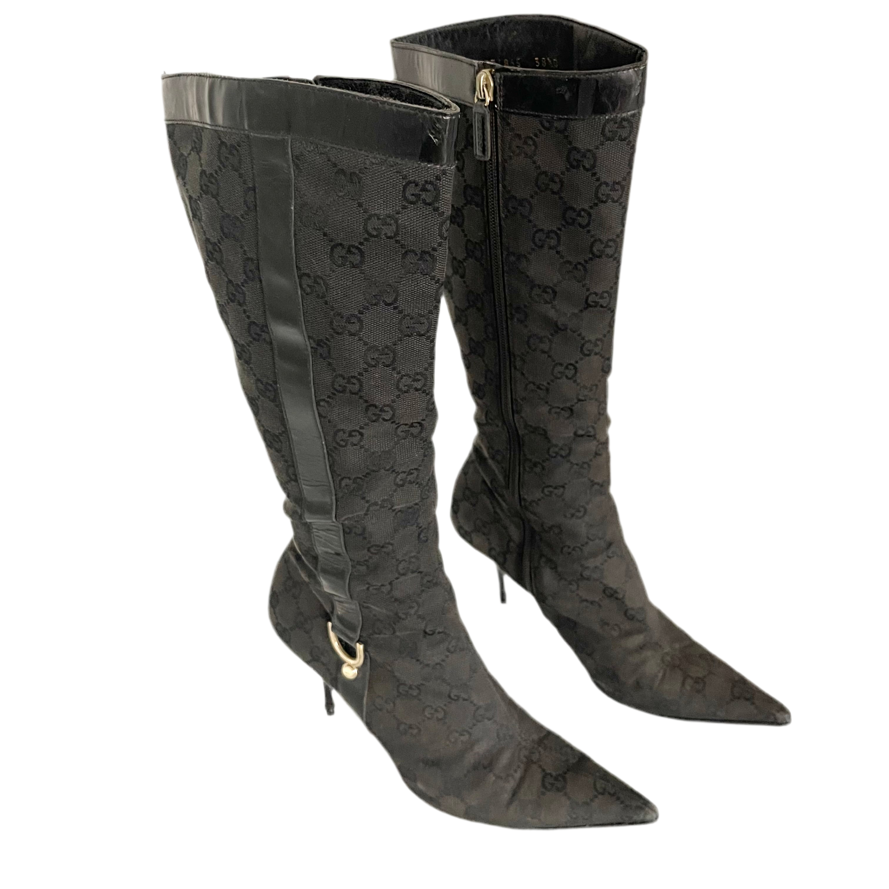 Gucci Black Canvas Monogram Boots