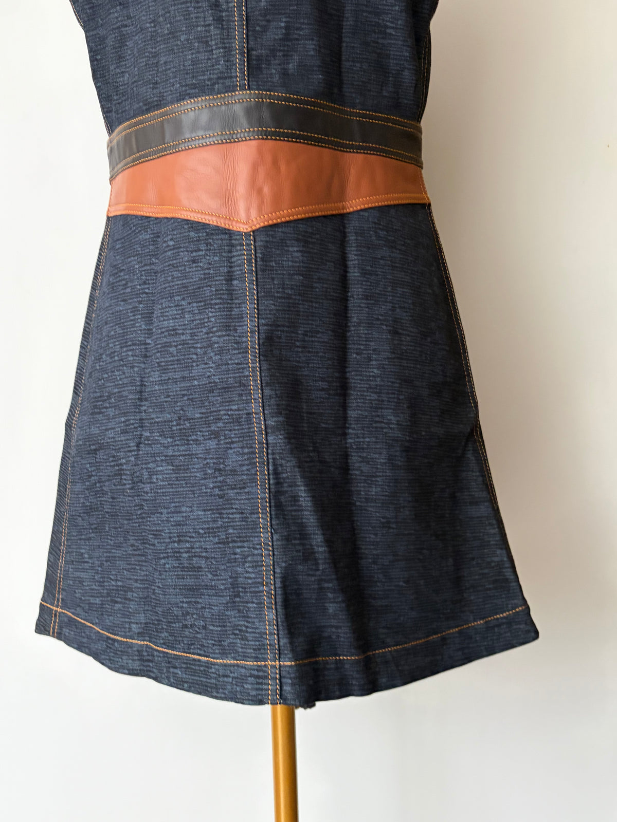Louis Vuitton 2014 Blue Denim Leather Logo Zip Dress