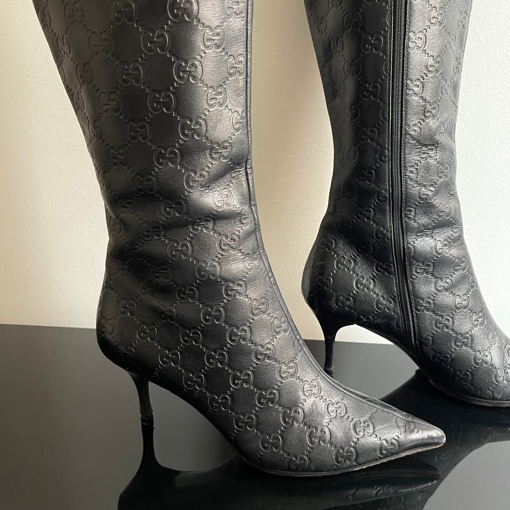 Gucci by Tom Ford Black Guccissima Monogram Leather Boots