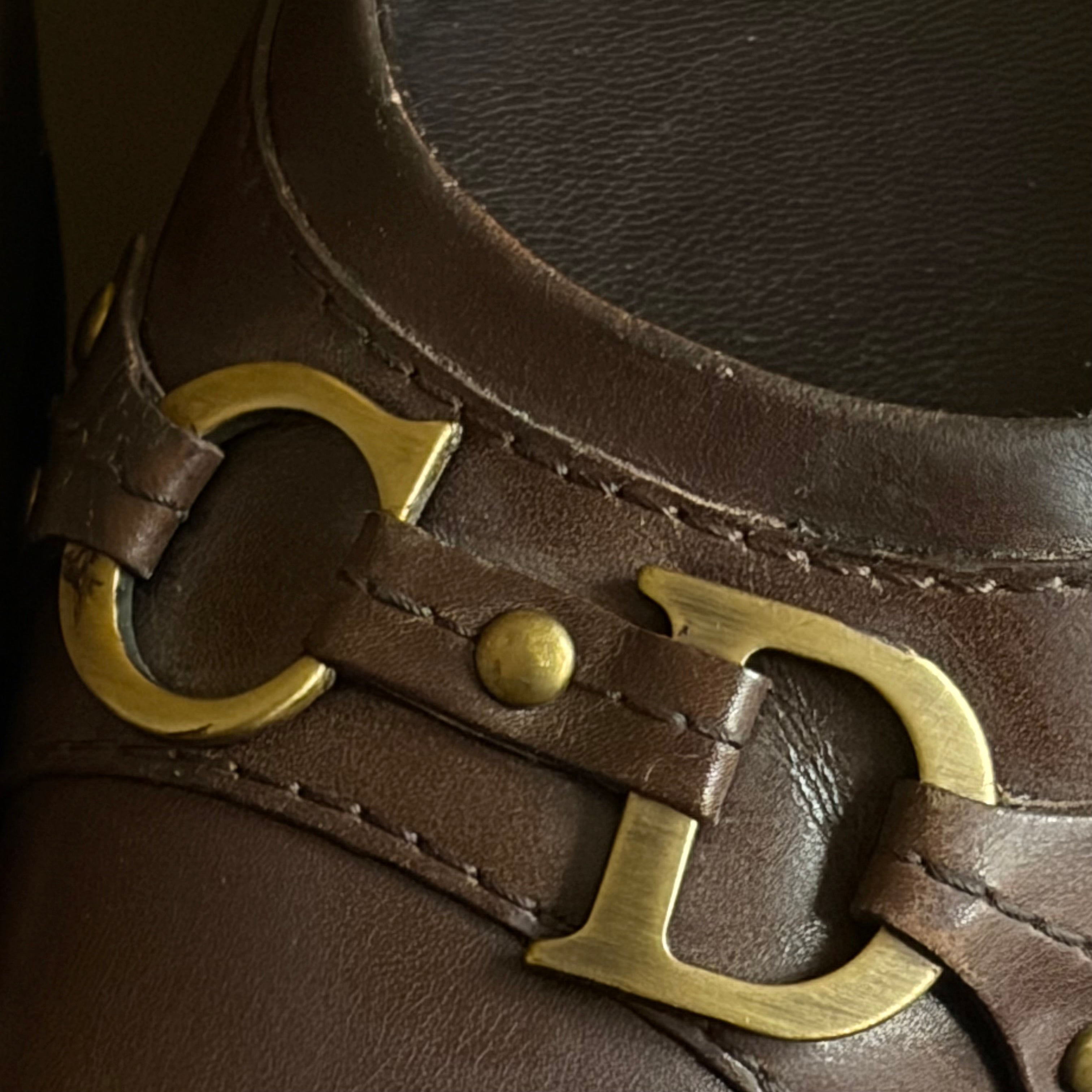 Christian Dior CD Logo Brown Leather Heels