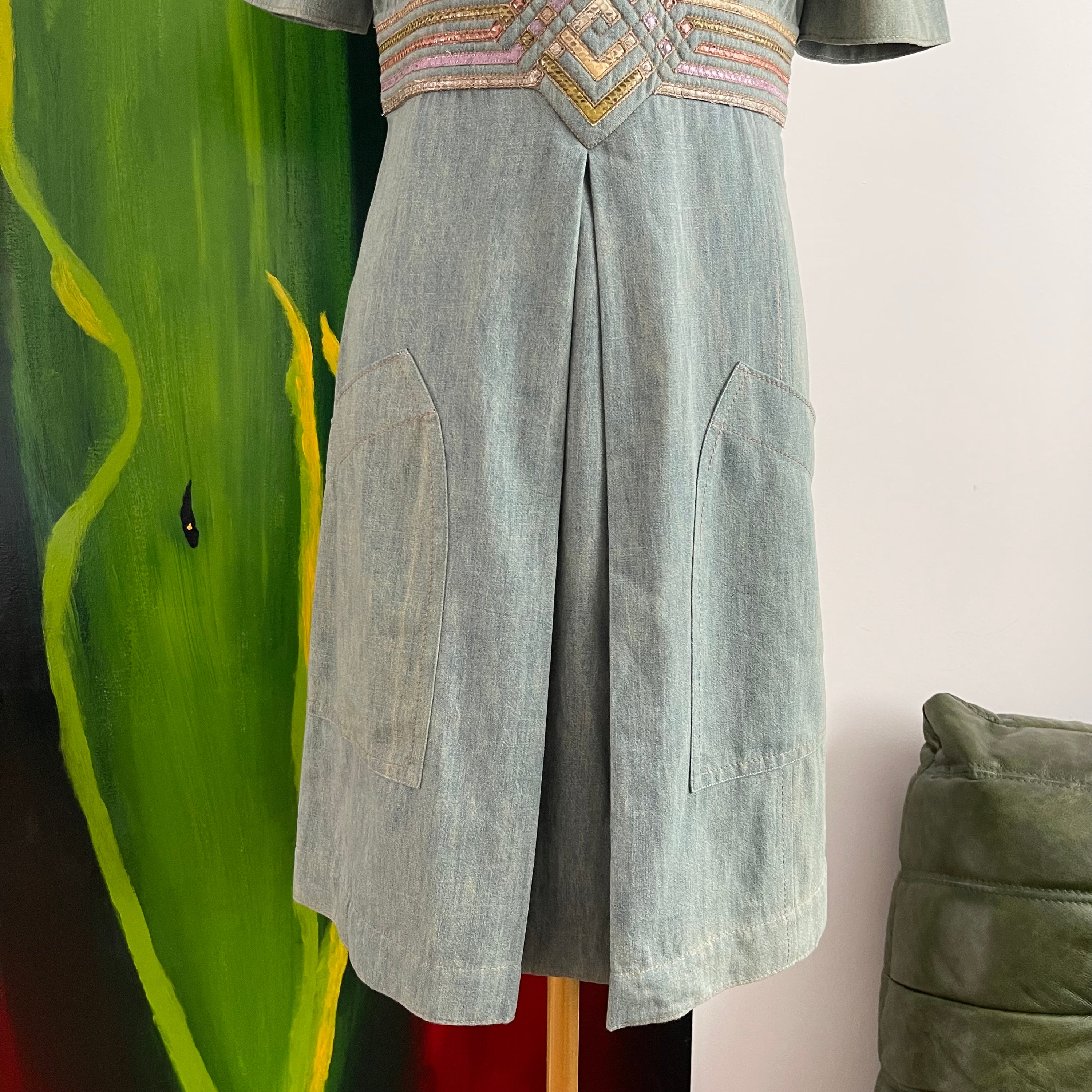 Bottega Veneta Denim dress with Python Effect Details