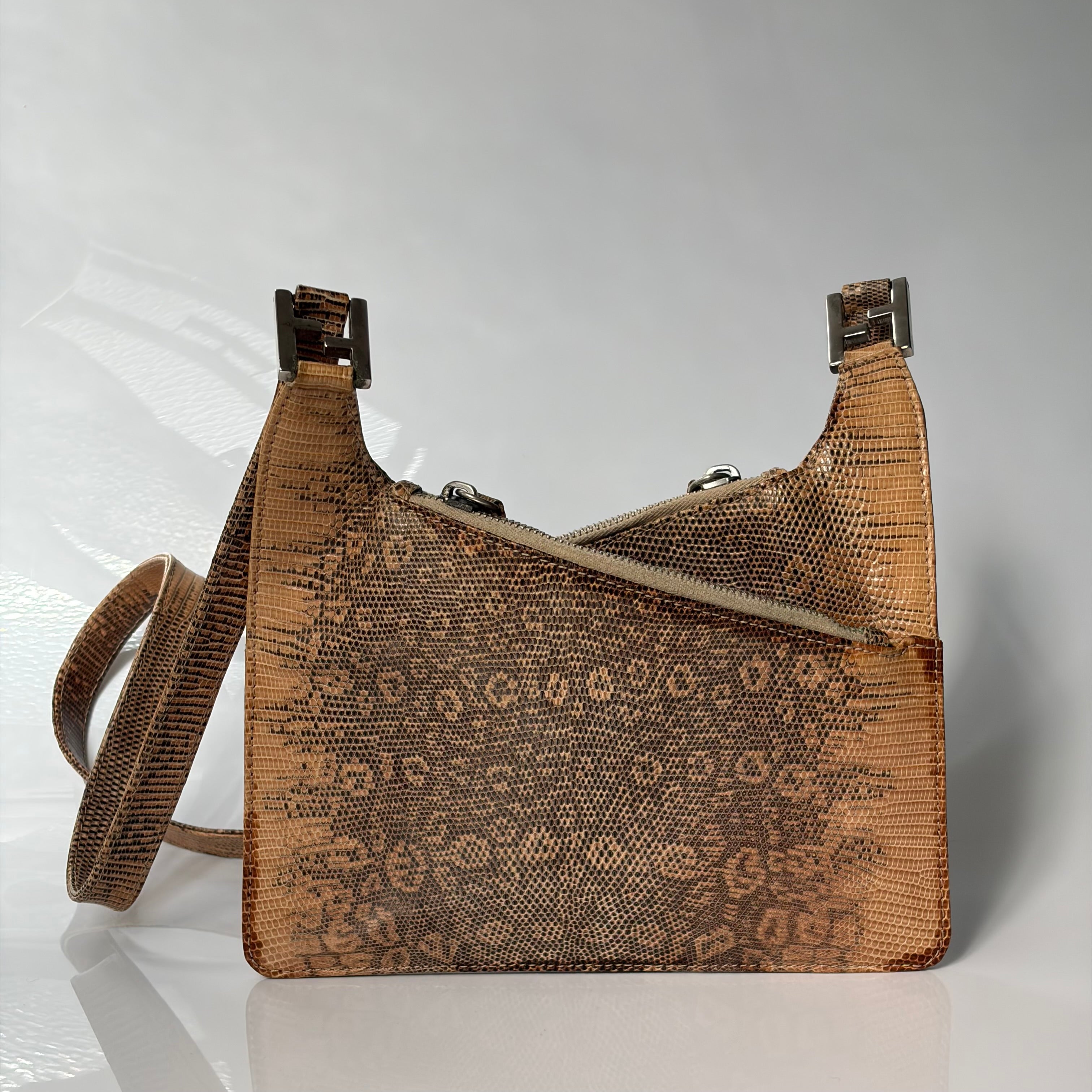 Fendi Brown Lizard Embossed Leather Shoulder Bag