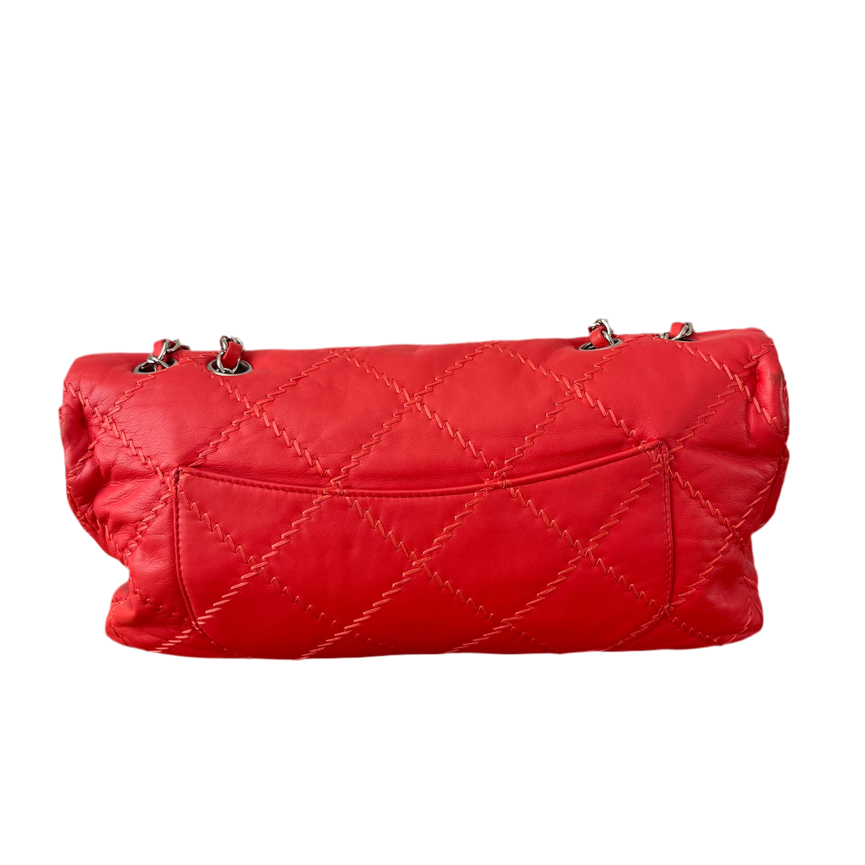 Chanel Wild Stitch Flap Red Lambskin Shoulder Bag