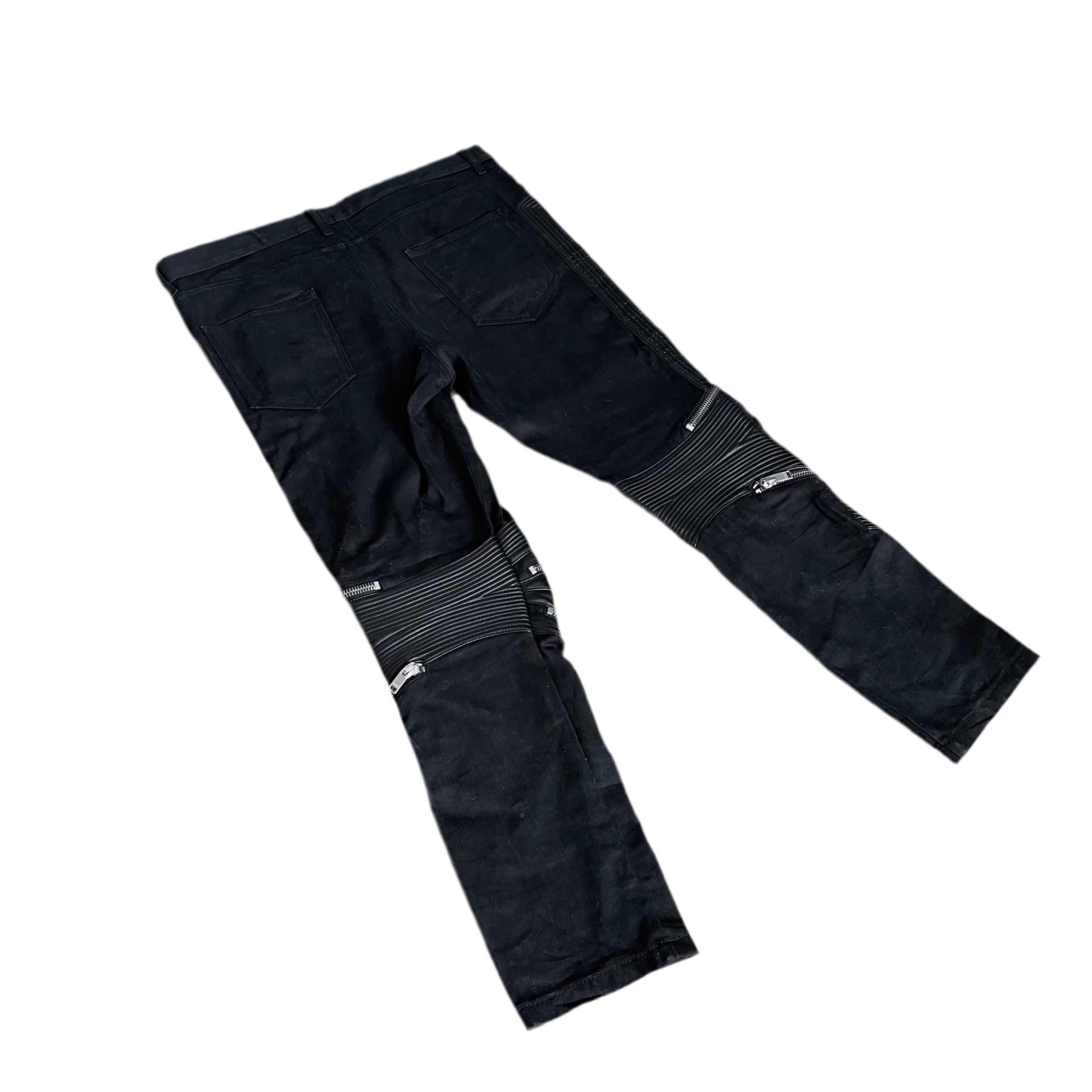 Saint Laurent Denim and Leather Biker Pants