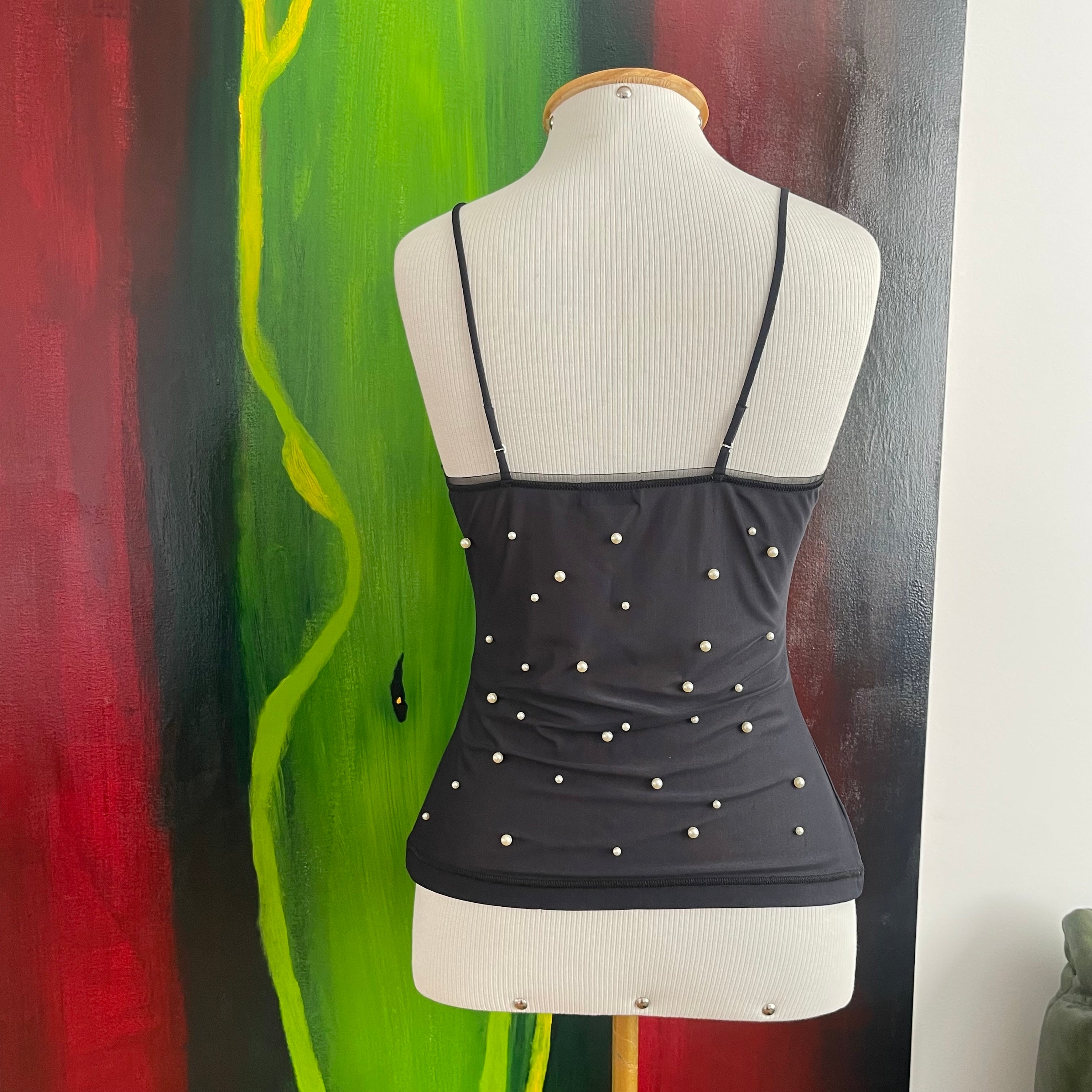 Chanel Black Pearl Embellished Tank Top