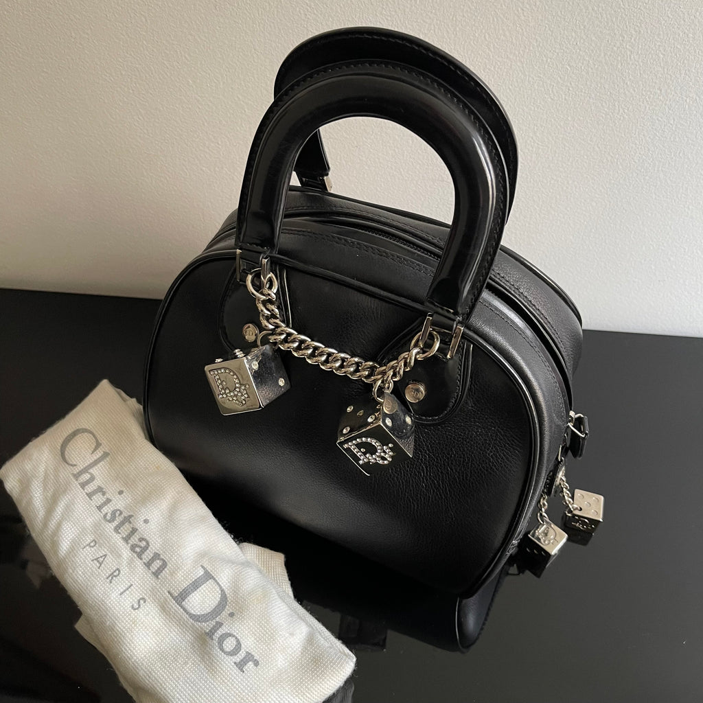 Christian Dior Gambler Dice Bowling Black Leather Bag