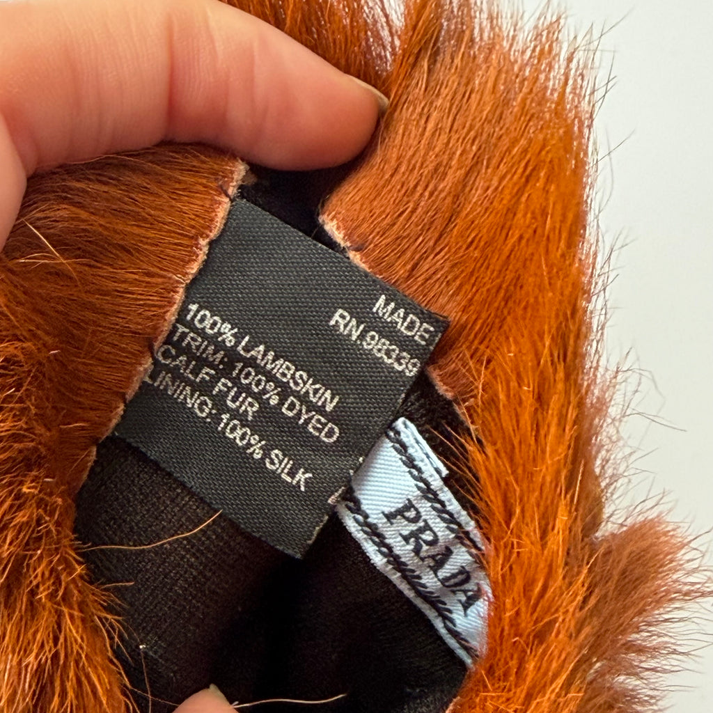 Prada Studded Fur-Cuff Leather Gloves