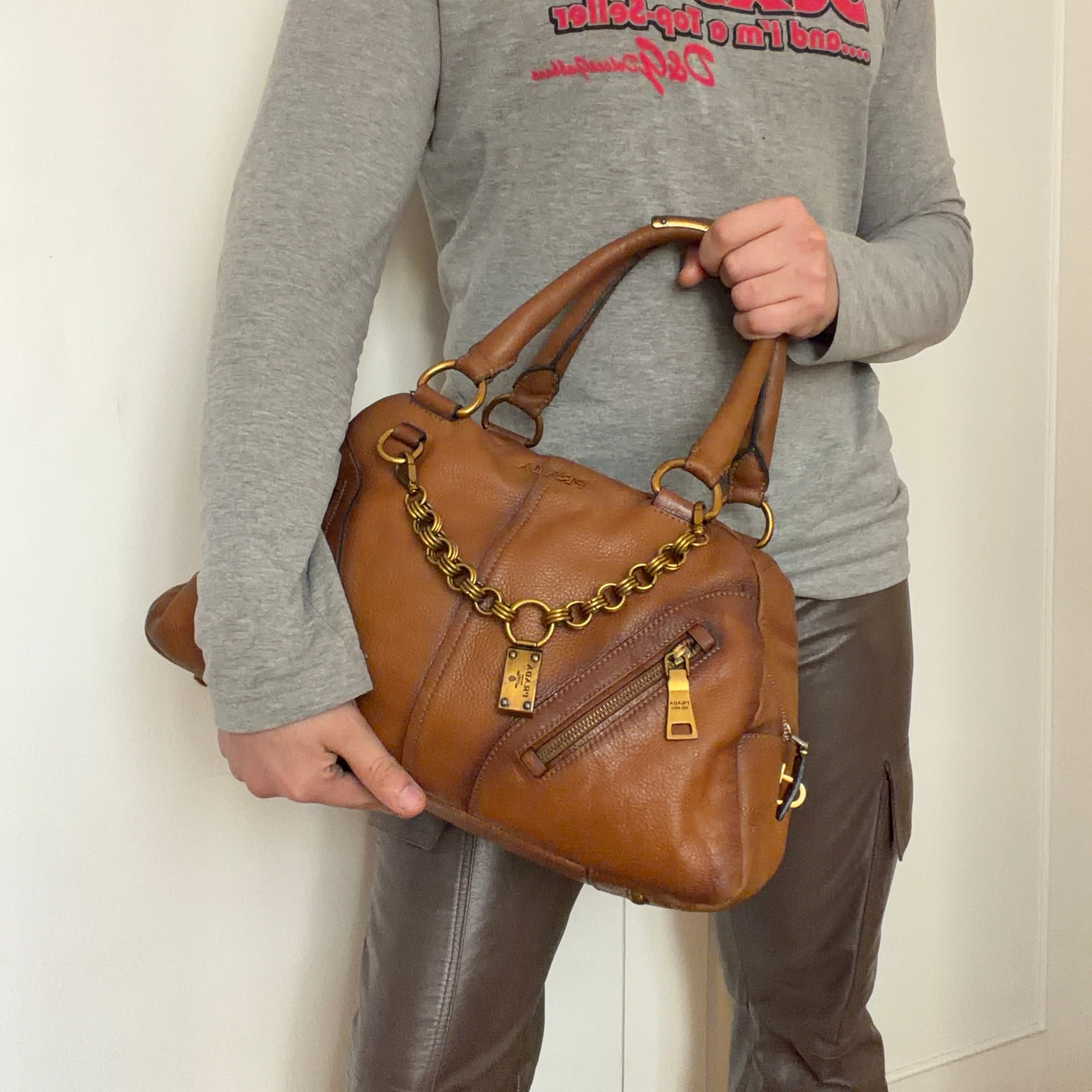 Prada Boston Chain Vitello Leather Bag