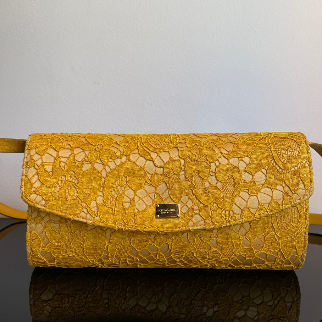 Dolce & Gabbana Yellow Lace and Satin Sicily Flap Bag