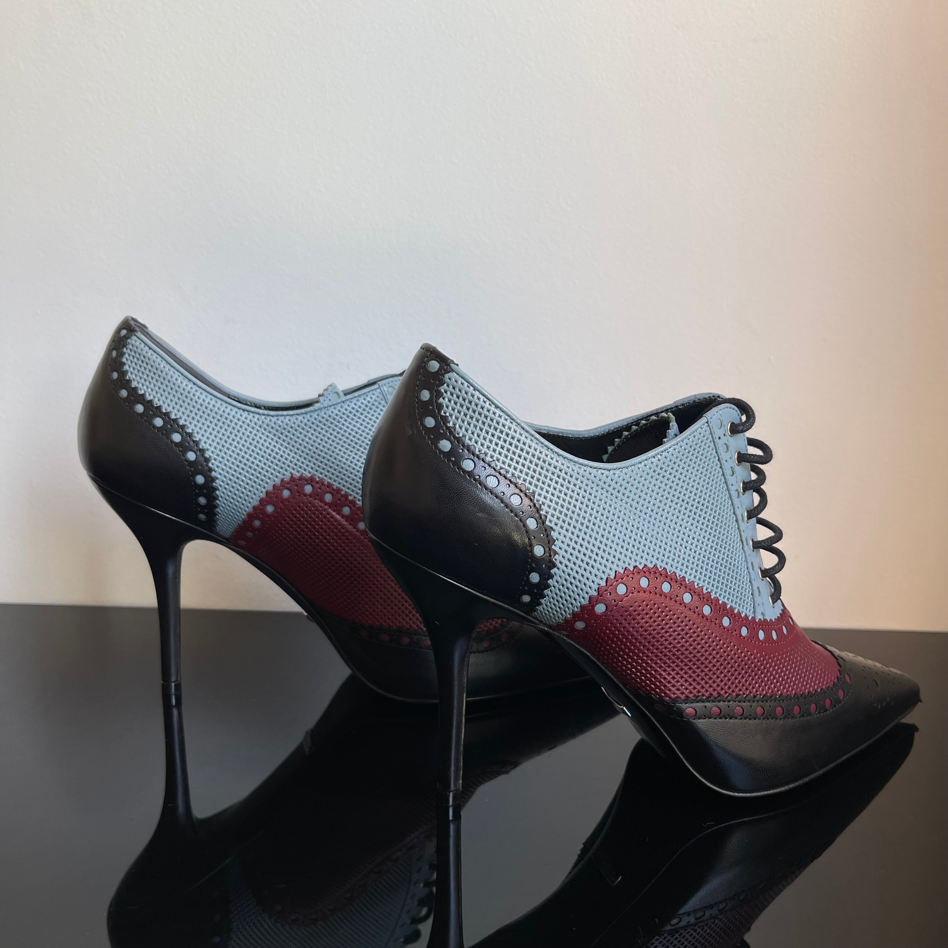 Gucci Calfskin Gia Oxford Stiletto Ankle Boots