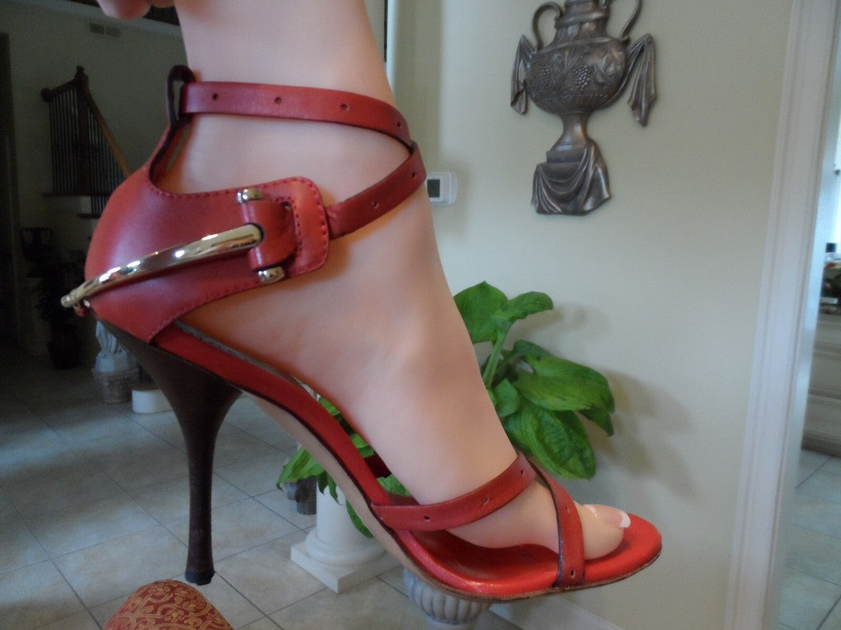Gucci Tom Ford Vintage Horsebit Red Leather Strappy Heels