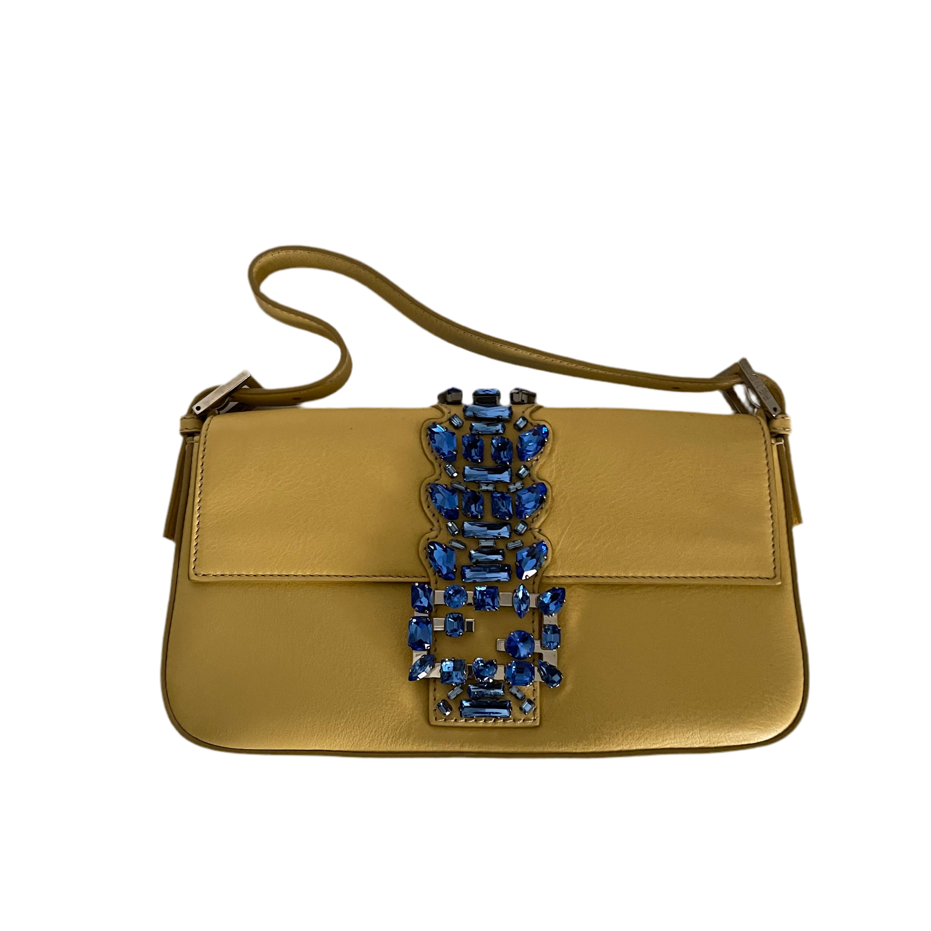 Fendi Yellow Crystal Embellished Baguette