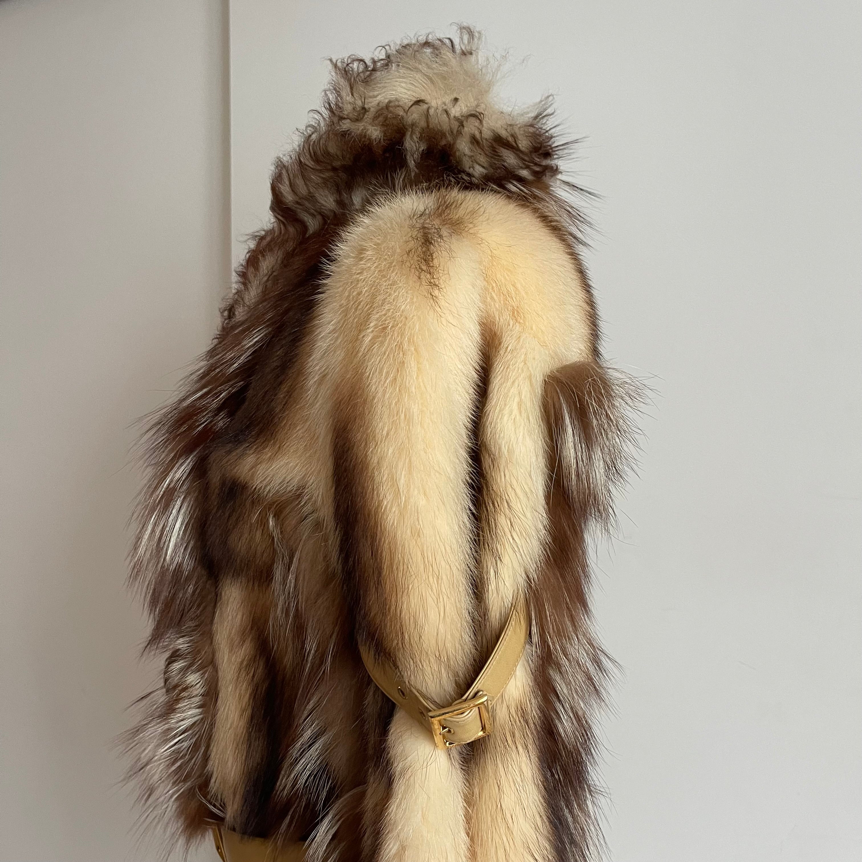 Dolce & Gabbana FW 2001 fur and shearling jacket with multiple leather belts