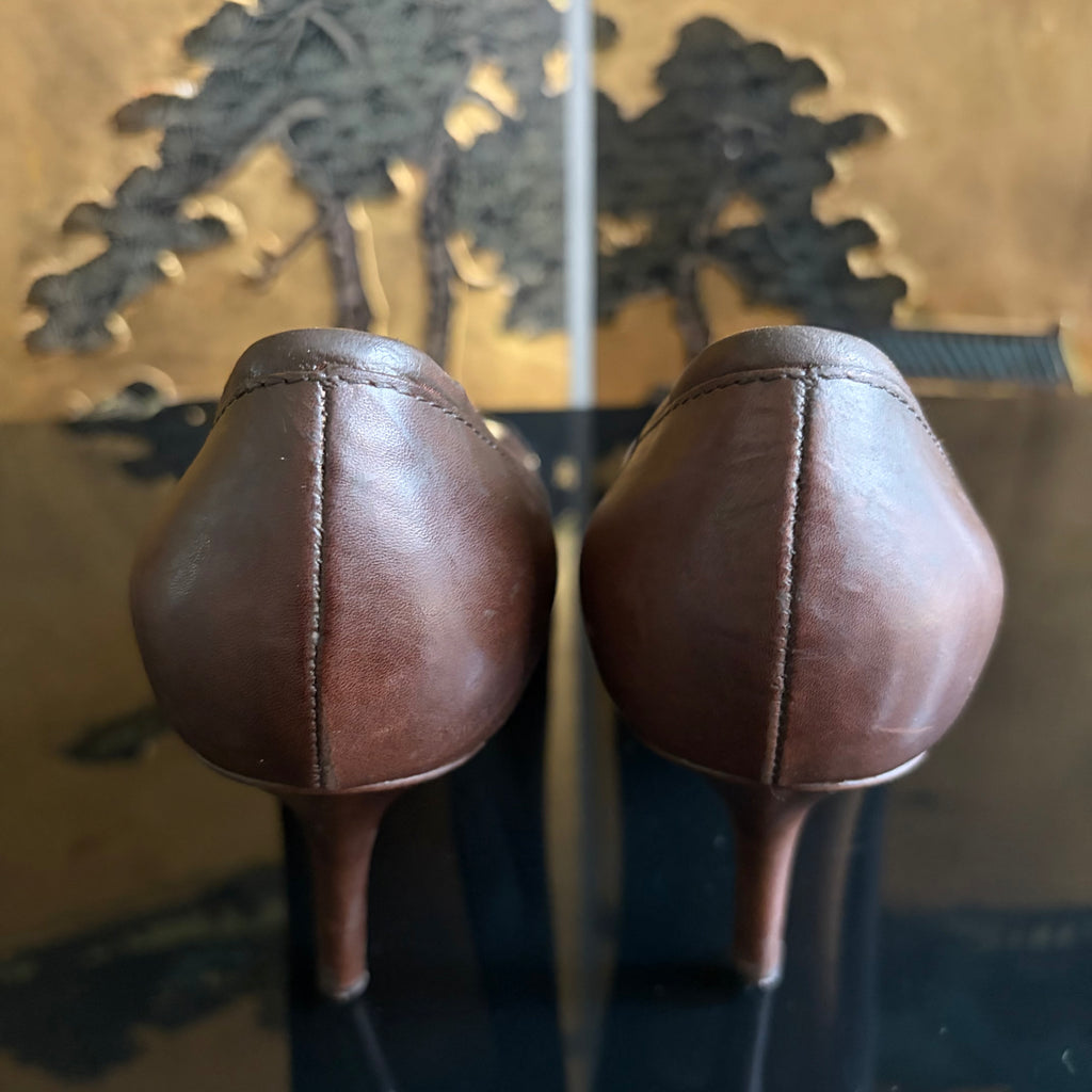 Christian Dior CD Logo Brown Leather Heels