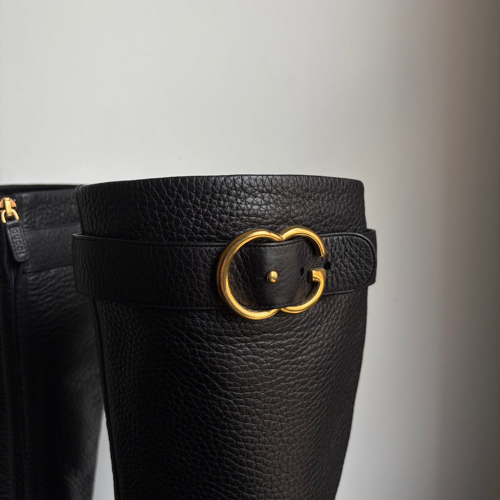 Gucci Double G Logo Leather Boots