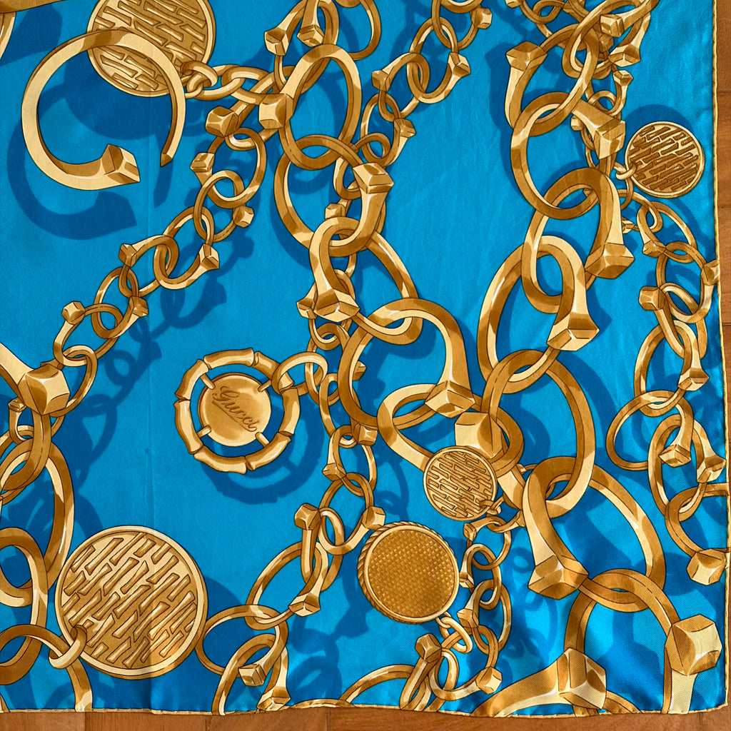 Gucci Turquoise Chain Silk Scarf
