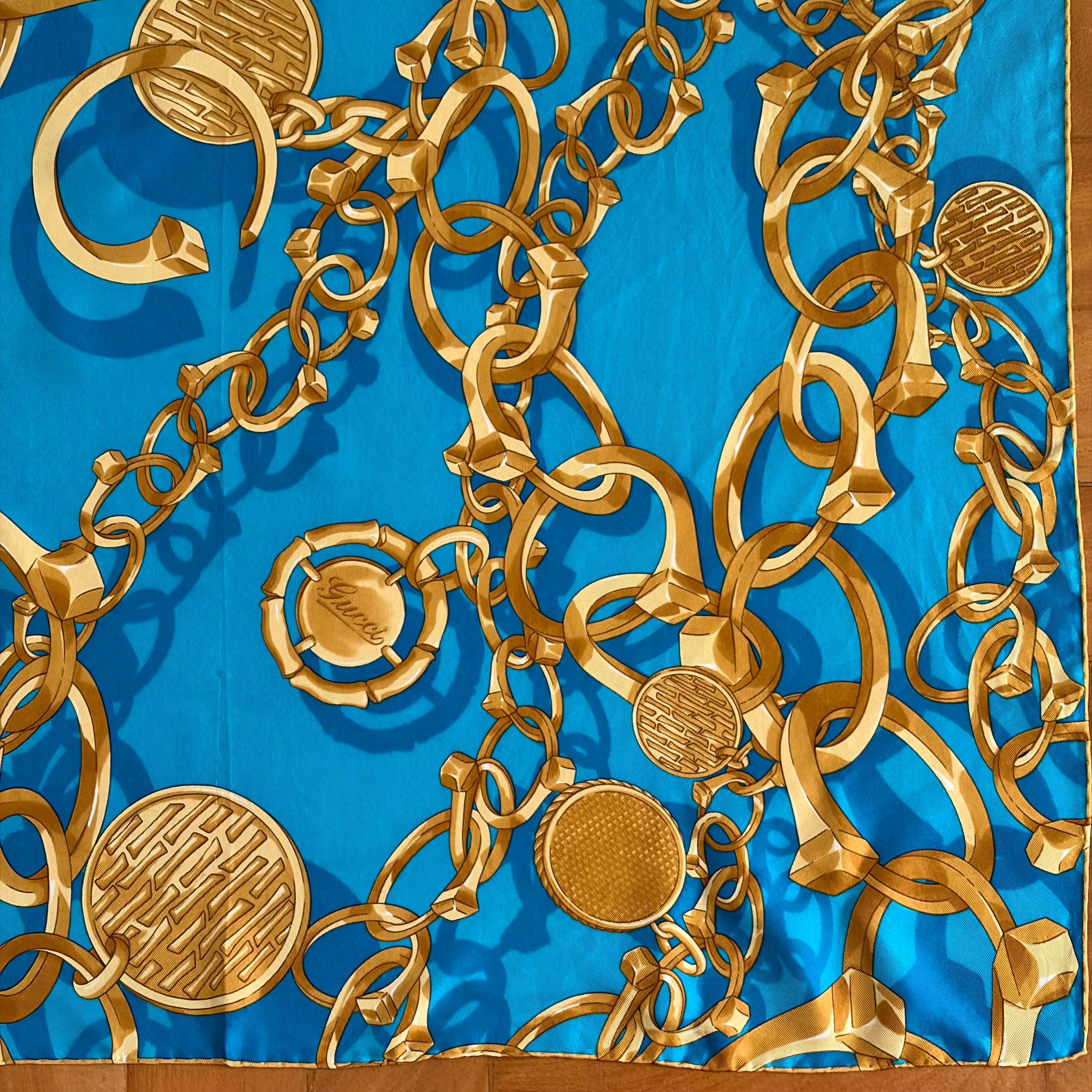 Gucci Turquoise Chain Silk Scarf