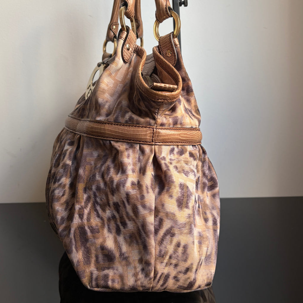 Fendi 2000s Large Lizard-Trimmed Zucca Chef Tote