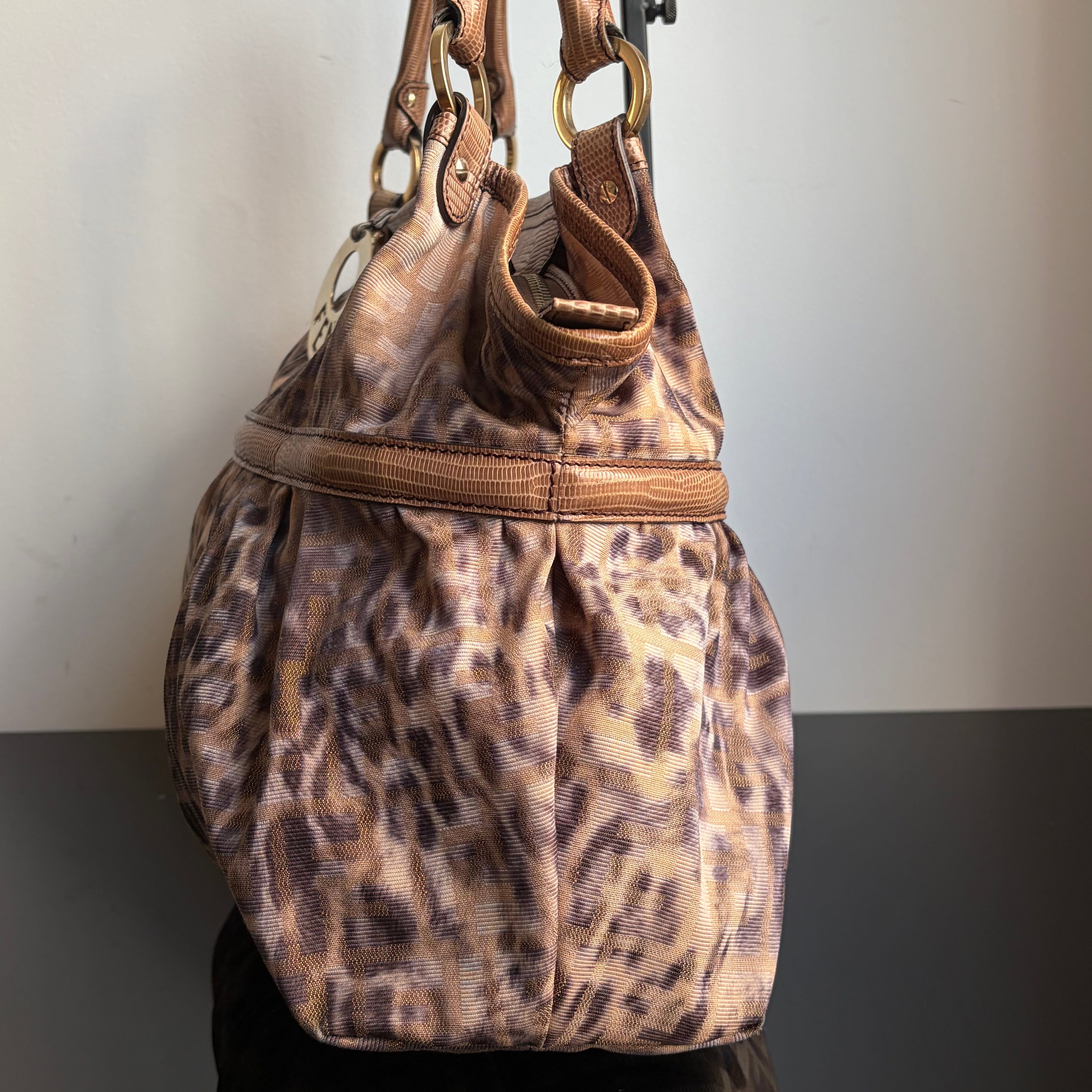 Fendi 2000s Large Lizard-Trimmed Zucca Chef Tote