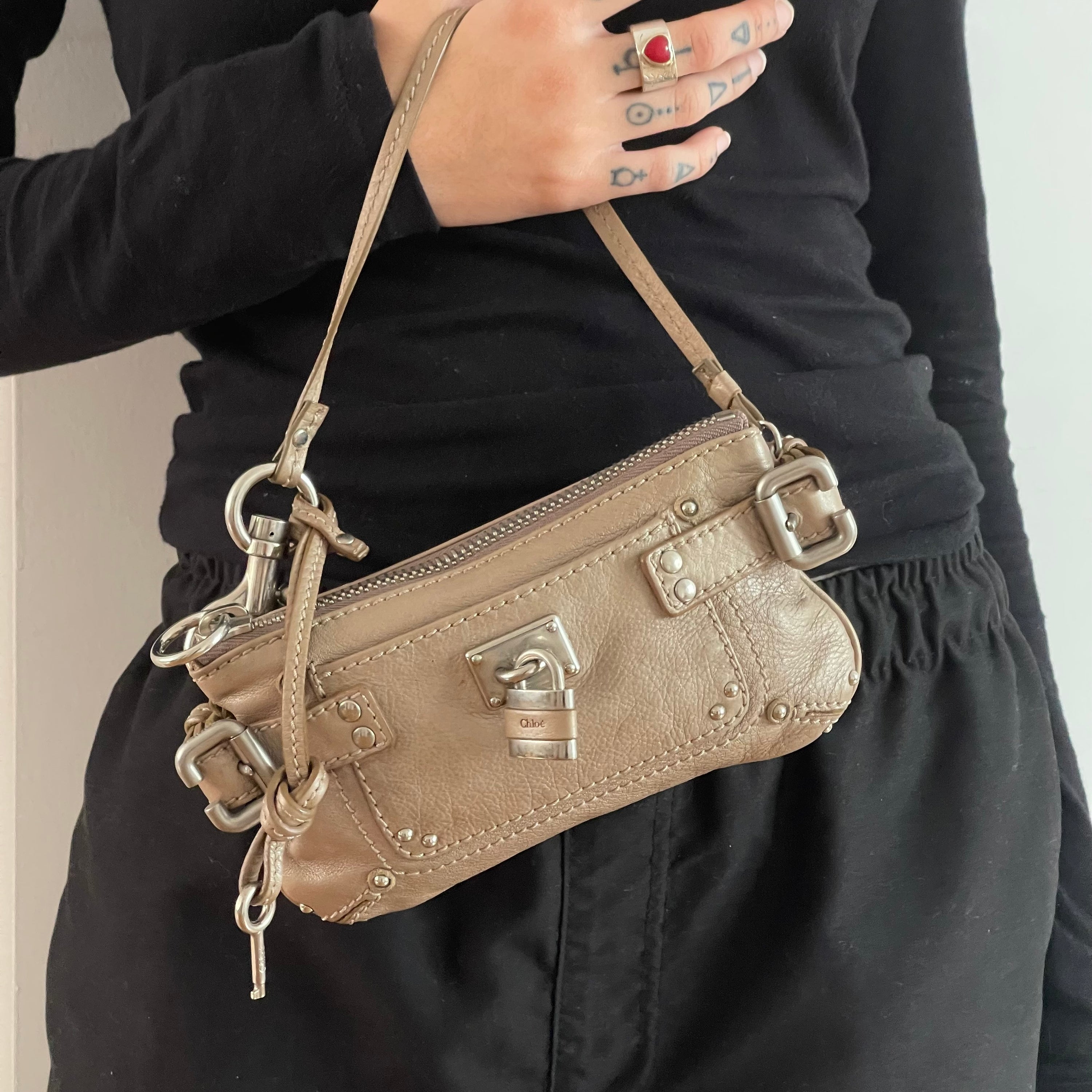 Chloé Mini Paddington Metallic Leather Shoulder Bag