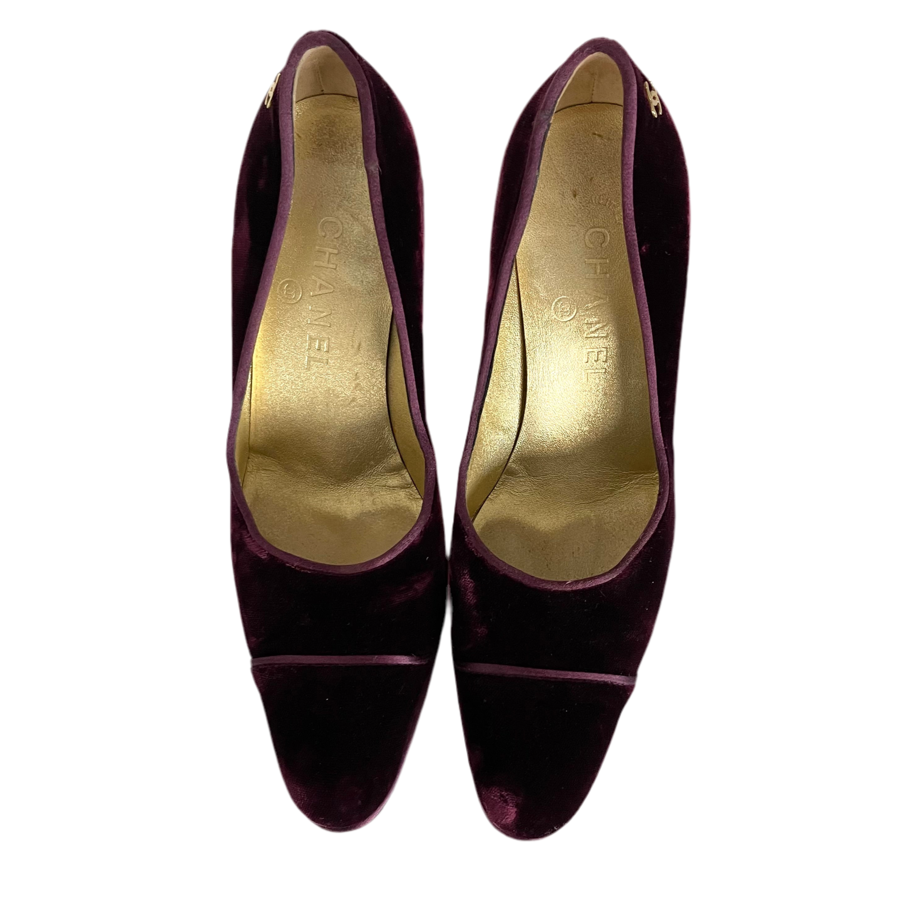 Chanel Burgundy Velvet Pumps