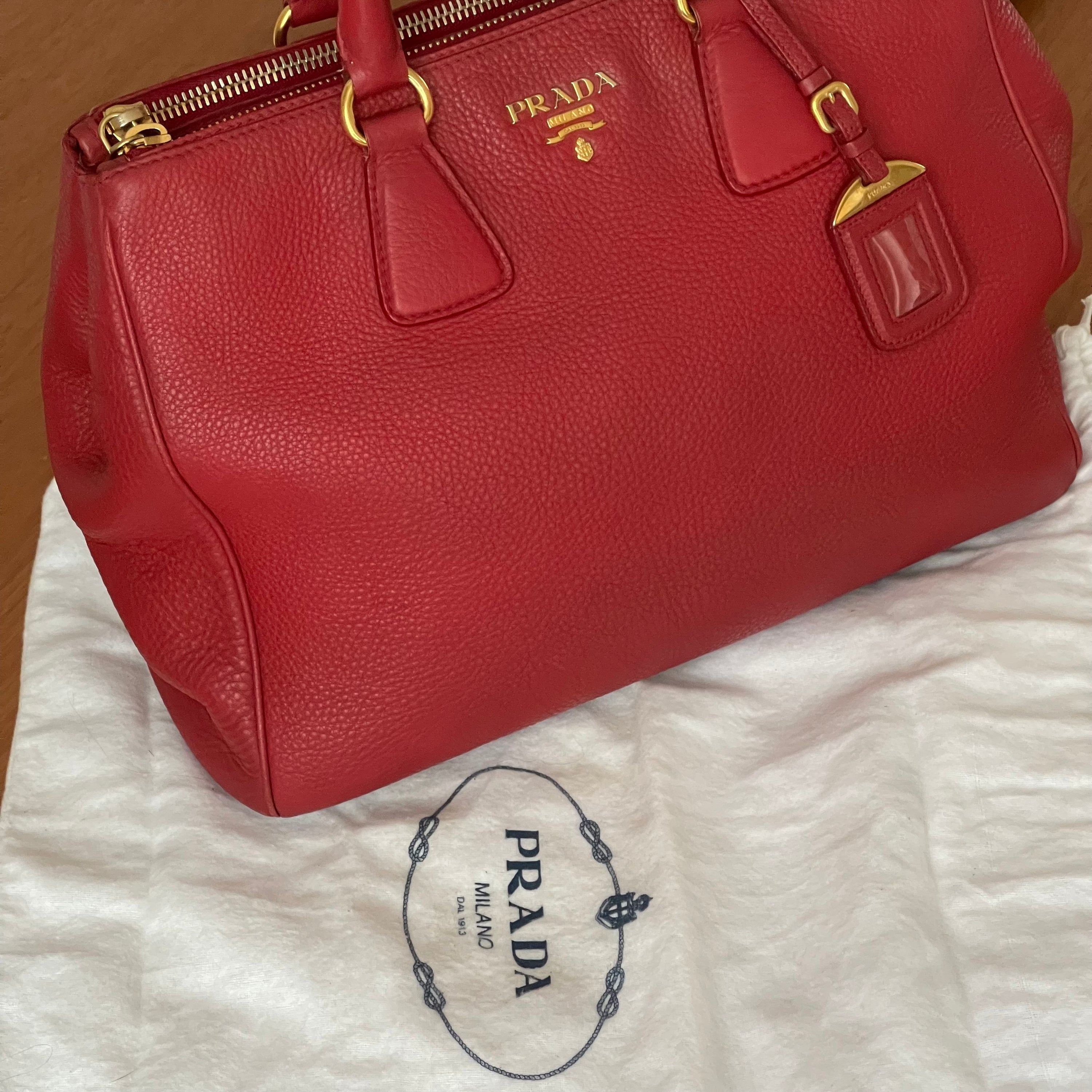 Prada Red Leather Tote Bag