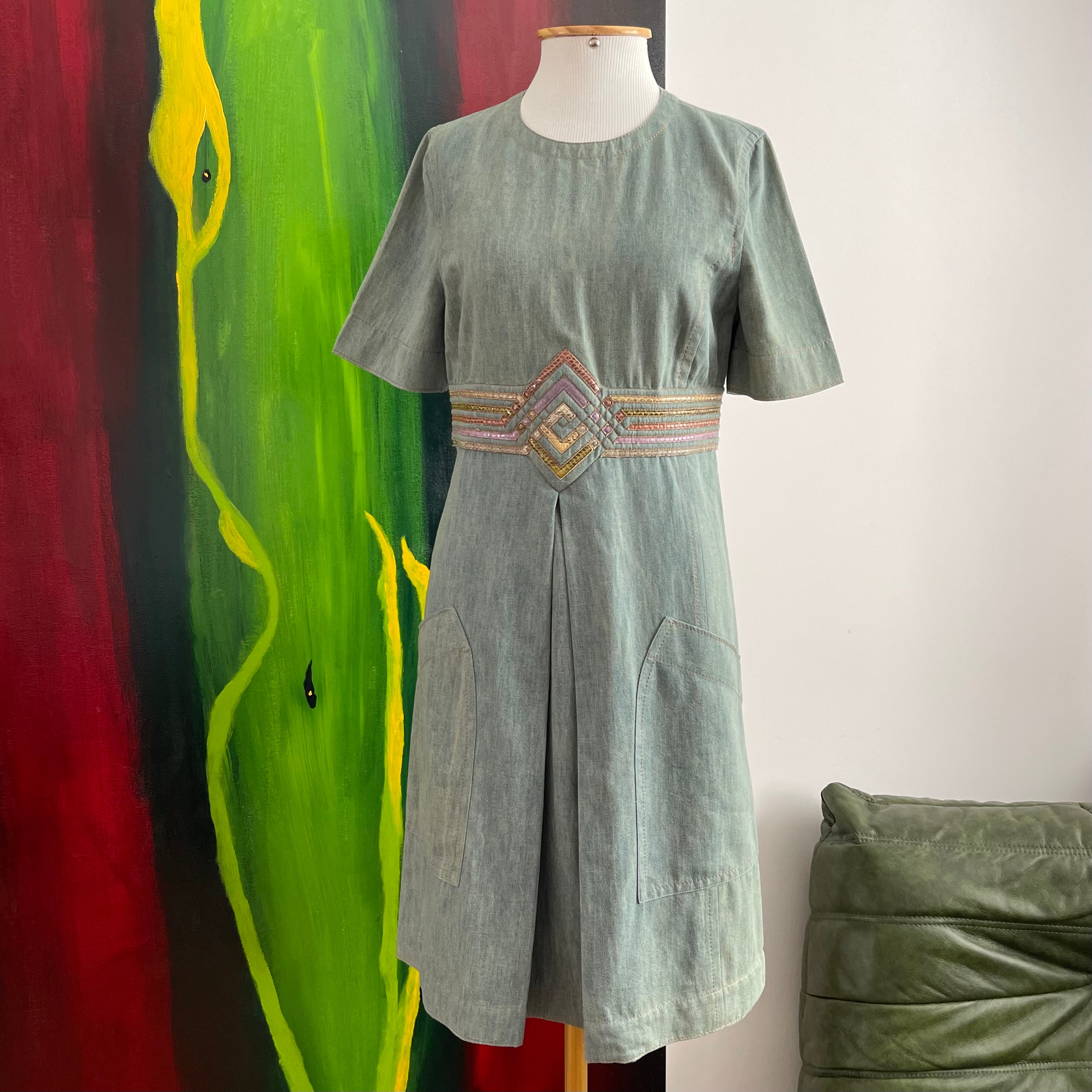 Bottega Veneta Denim dress with Python Effect Details