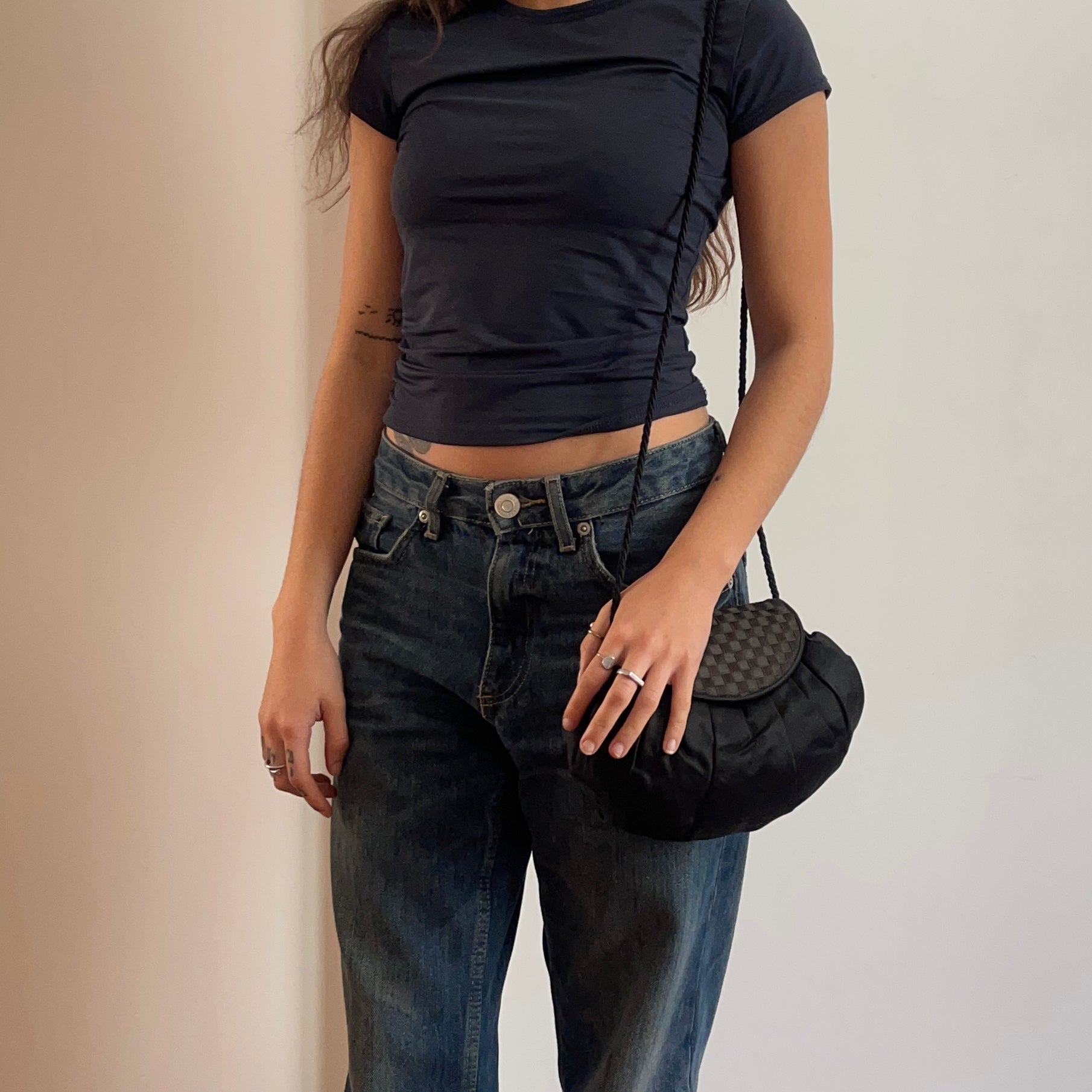 Fendi Vintage Black Satin And Braided Flap Evening Bag