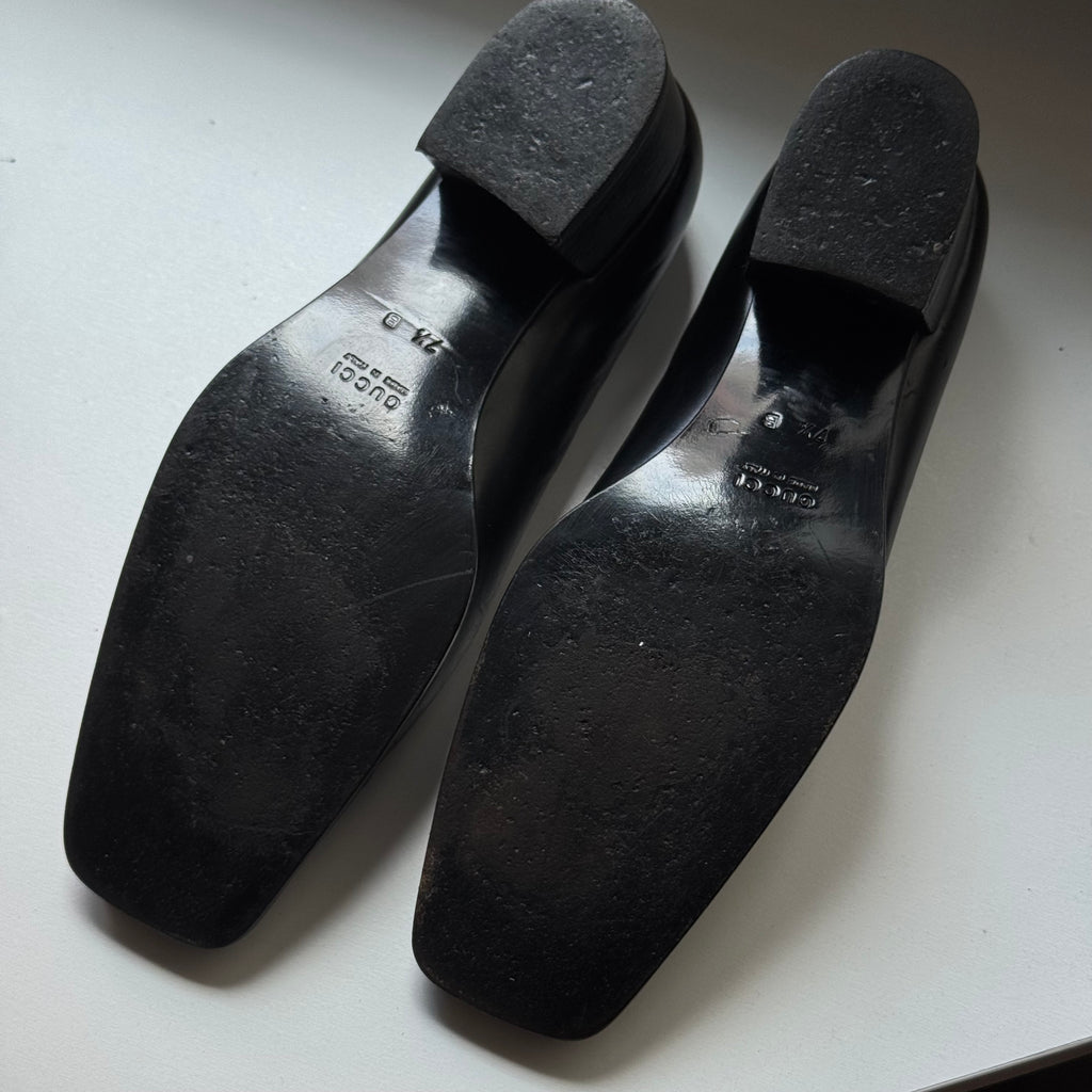 Gucci Vintage Black Leather Square-Toe Loafers