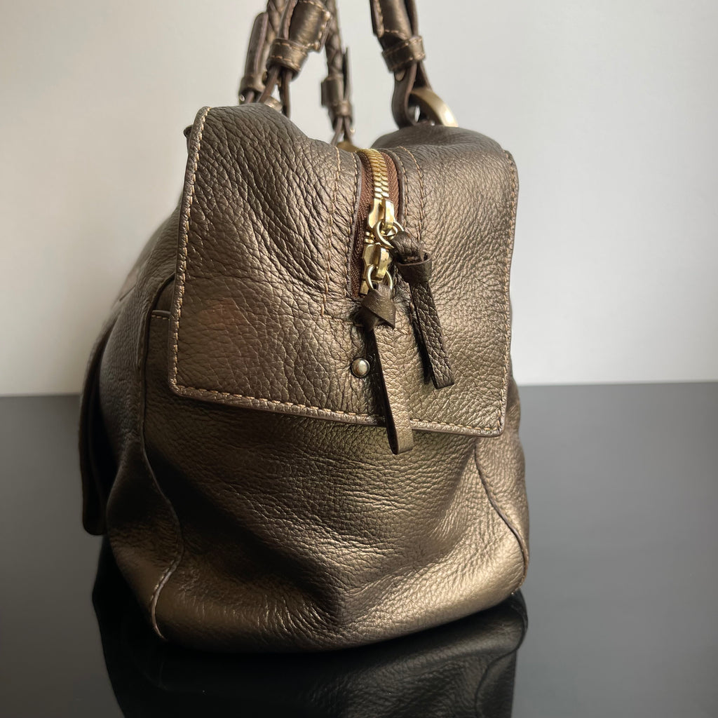 Givenchy Metallic Soft Leather Logo Embossed Braided Handle Satchel