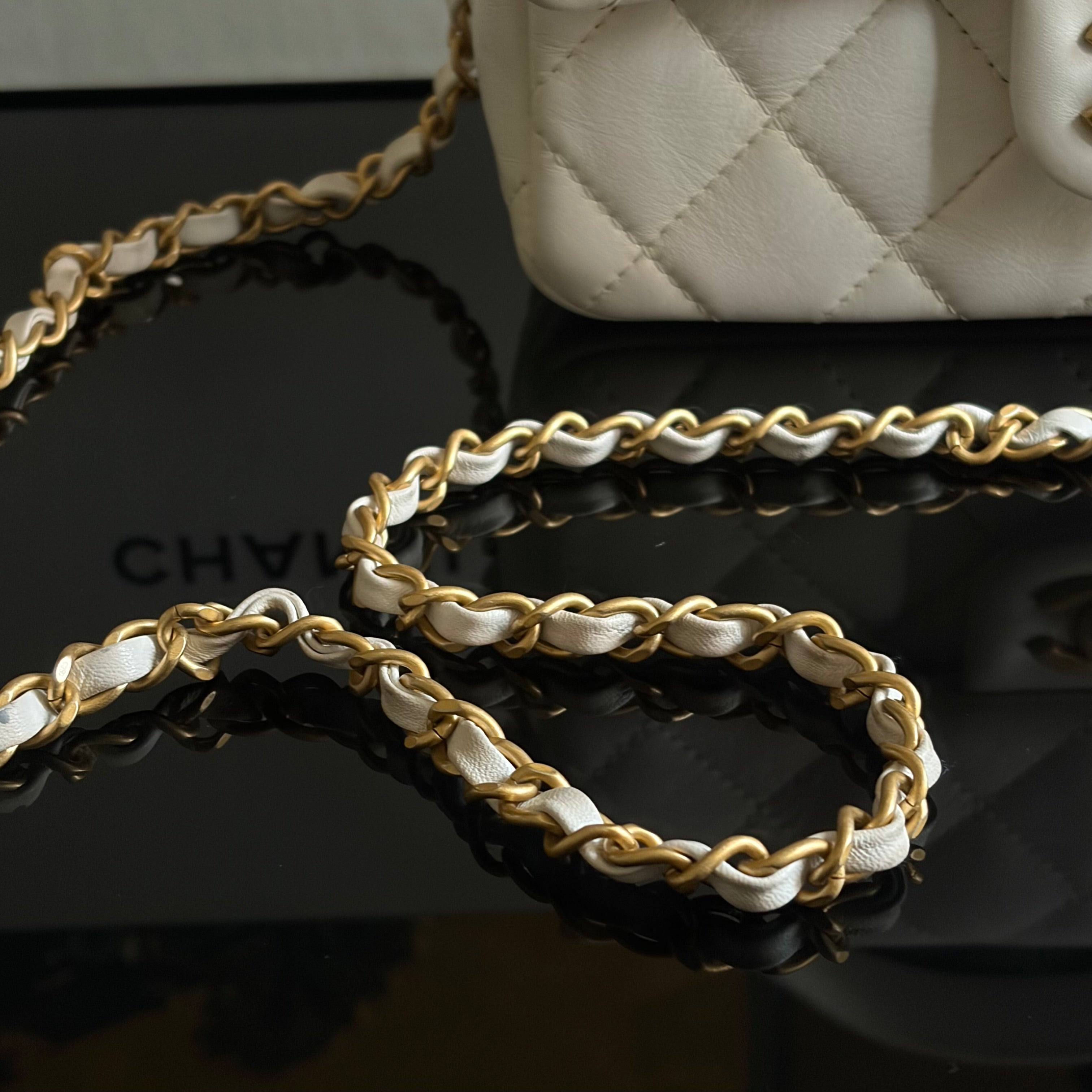 Chanel White Lambskin Leather Top Handle Flap Bag