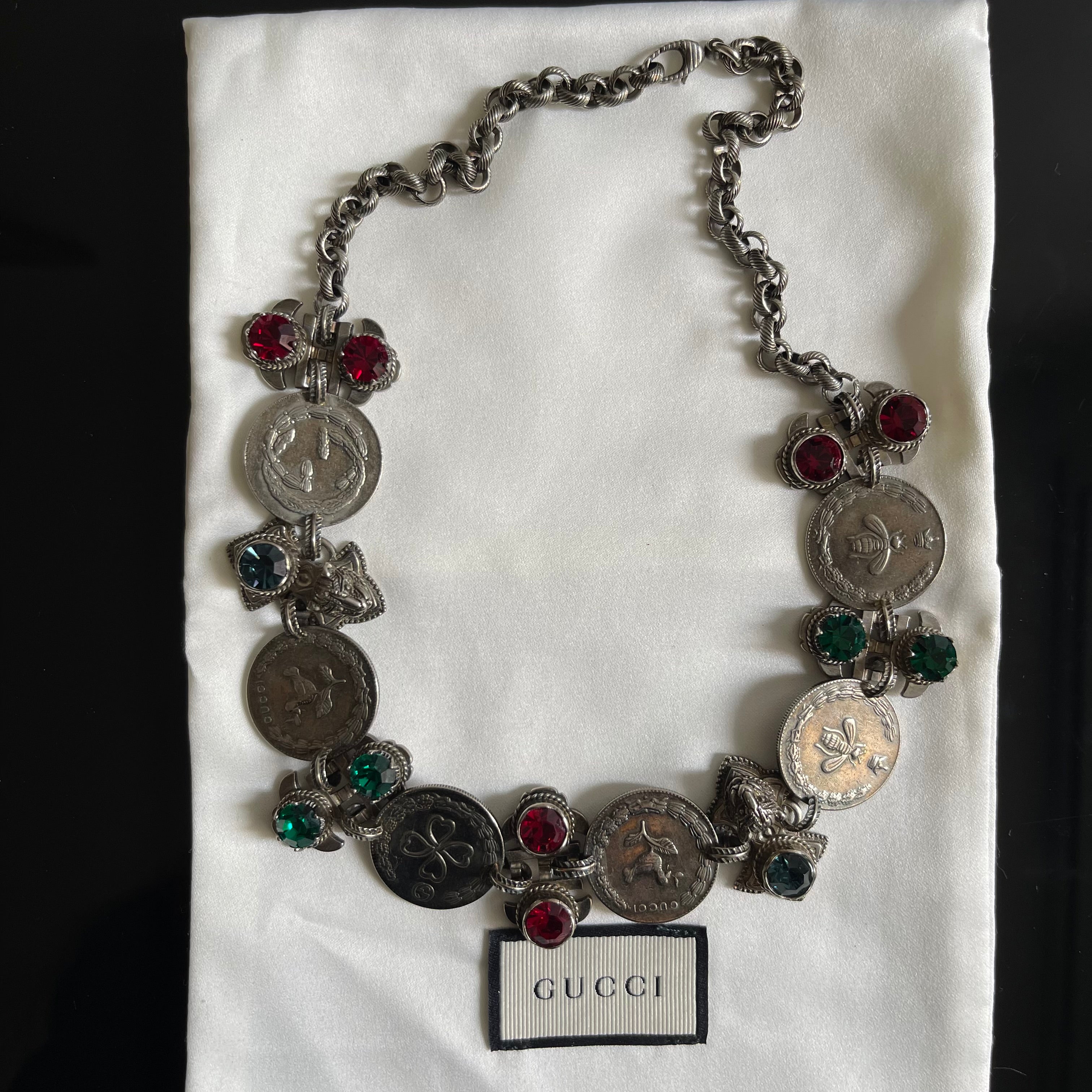 Gucci Crystal & Coin Statement Necklace