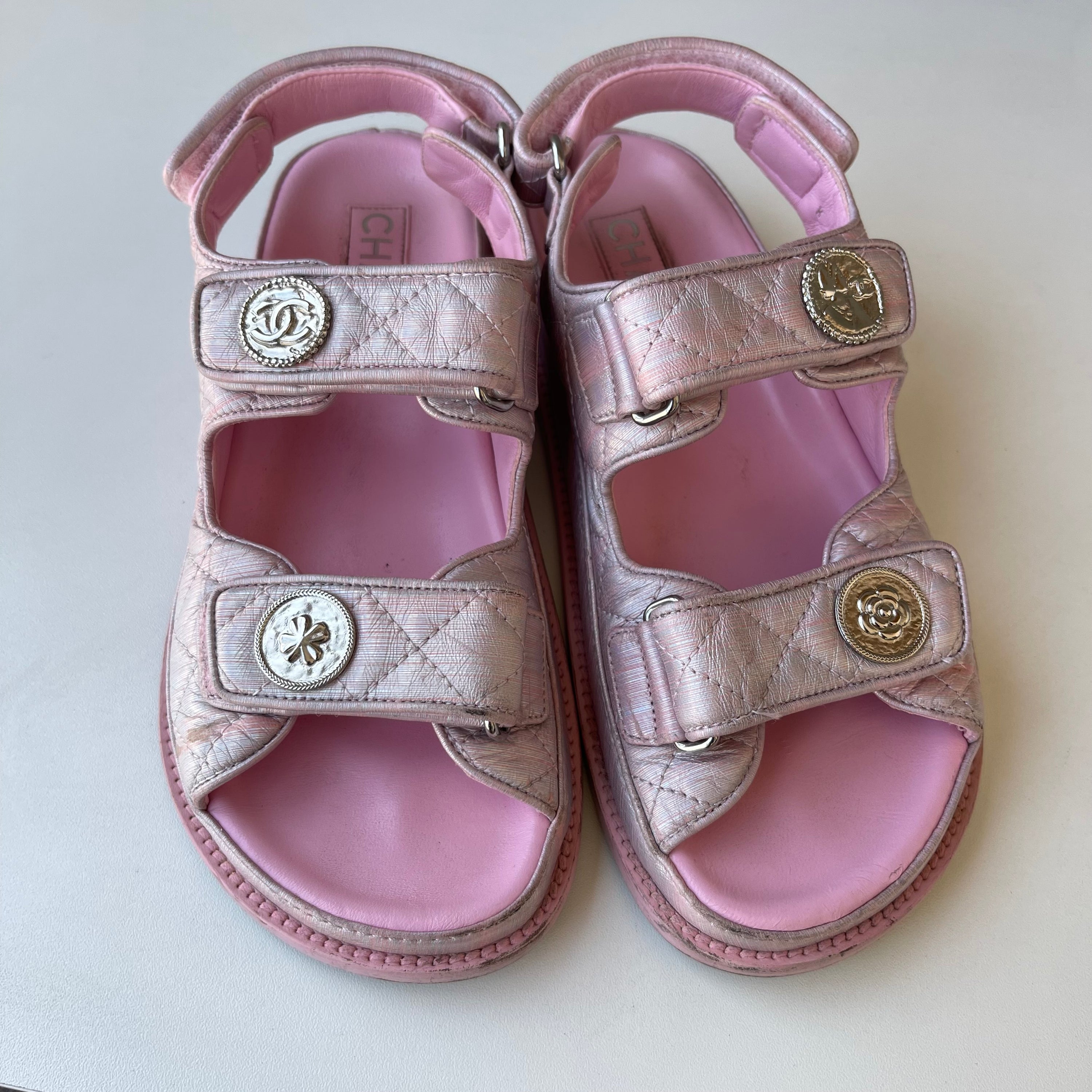 Chanel Pink Leather Dad Sandals
