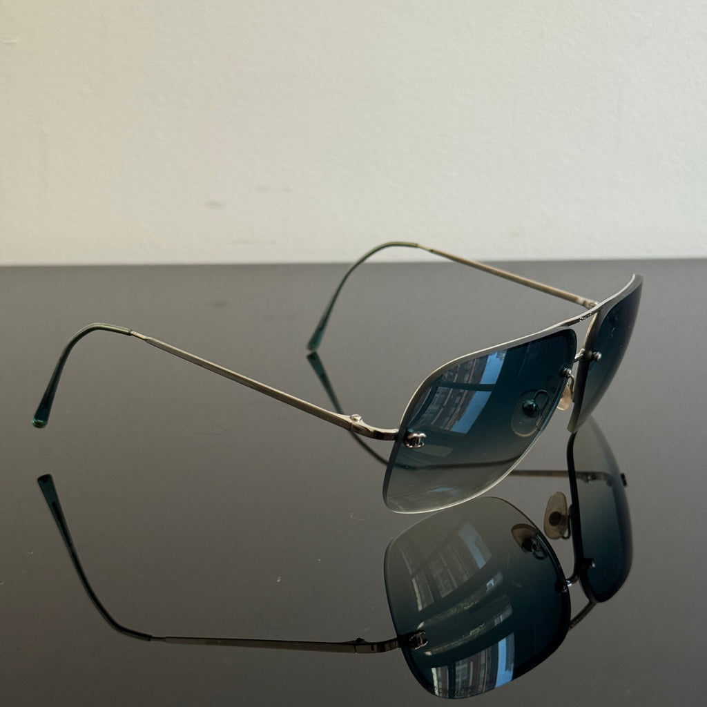 Chanel 2000s Blue Aviator Sunglasses